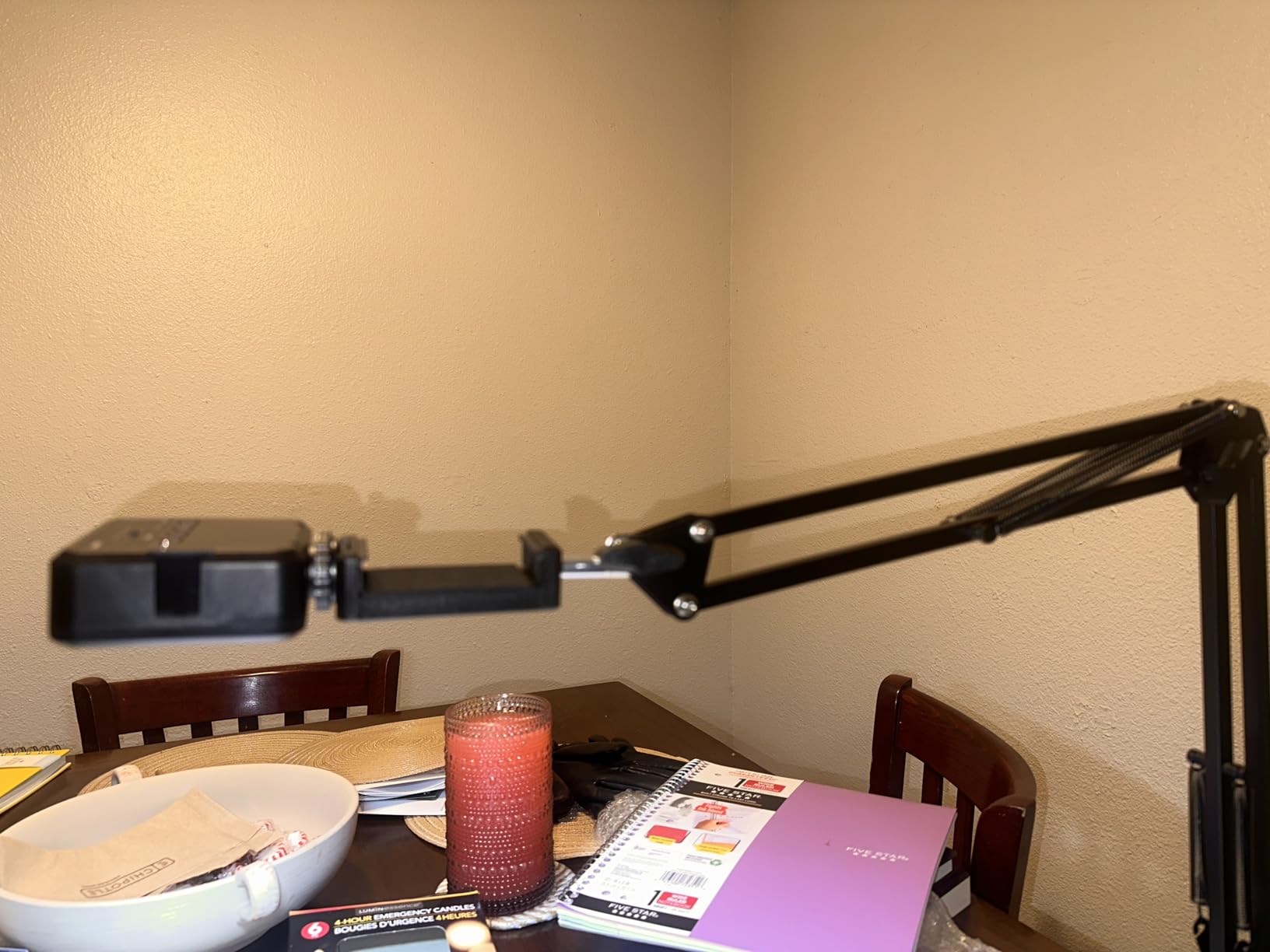 Overhead Phone Mount, Articulating Arm Cell Phone Holder with LED Light, Flexible Phone Stand for Live Streaming, Video Recording, Painting Lighting, Cooking customer photo 1