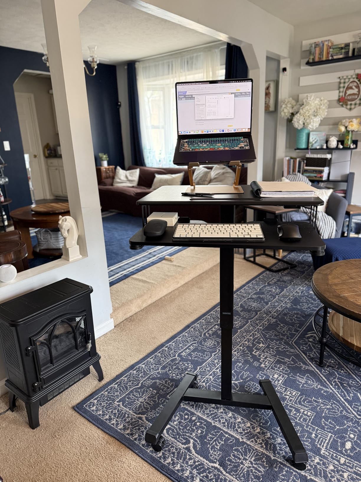 BONTEC Mobile Standing Desk with Keyboard Tray, Mobile Podium, Rolling Laptop Sit Stand Desk on Wheels, Adjustable Height Desk Up to 33lbs, Portable Computer Workstation Cart for Living Room, Office customer photo 2