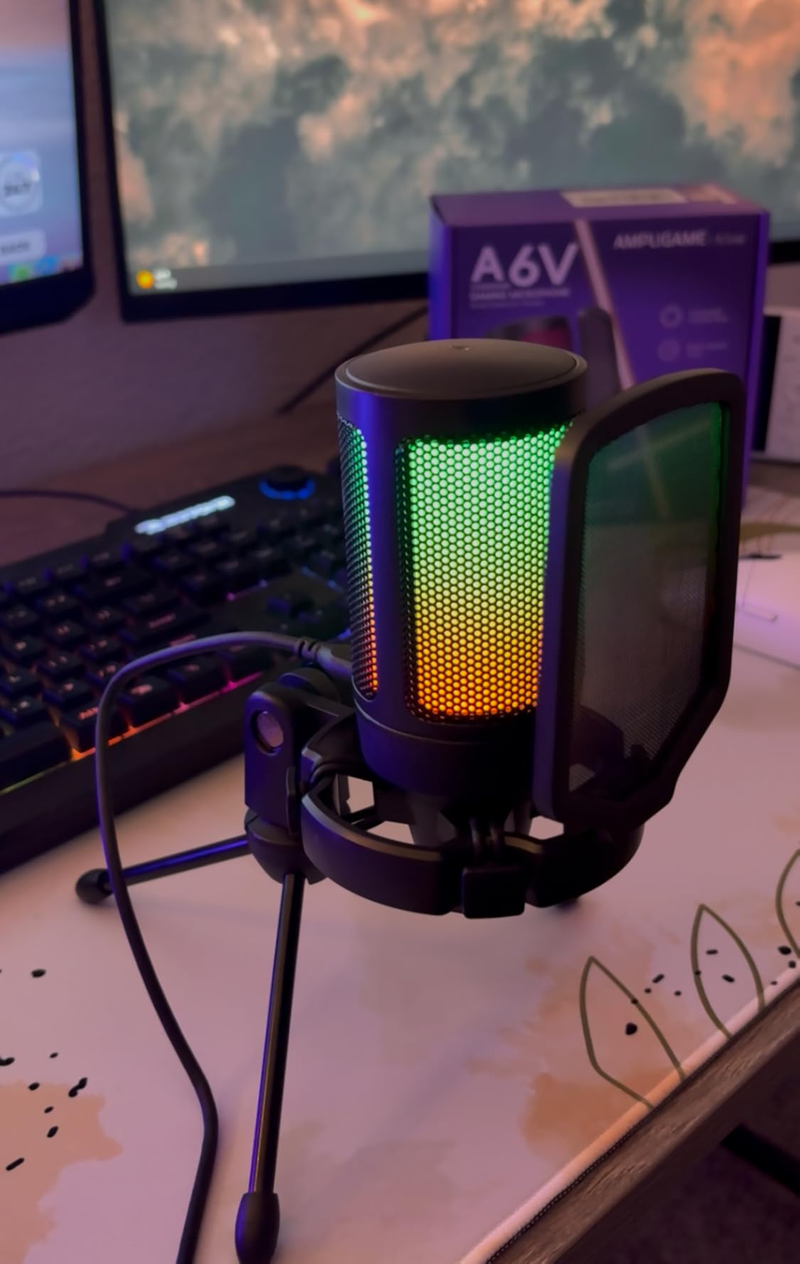 FIFINE Gaming USB Microphone for PC PS5, Condenser Mic with Quick Mute, RGB Indicator, Tripod Stand, Pop Filter, Shock Mount, Gain Control for Streaming Discord Twitch Podcasts Videos- AmpliGame customer photo 2