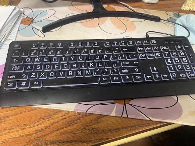 Large Print Backlit Keyboard, USB Wired Computer Keyboard, Full Size Keyboard with White Illuminated LED Compatible for Windows Desktop, Laptop, PC, Gaming, Black customer photo 1