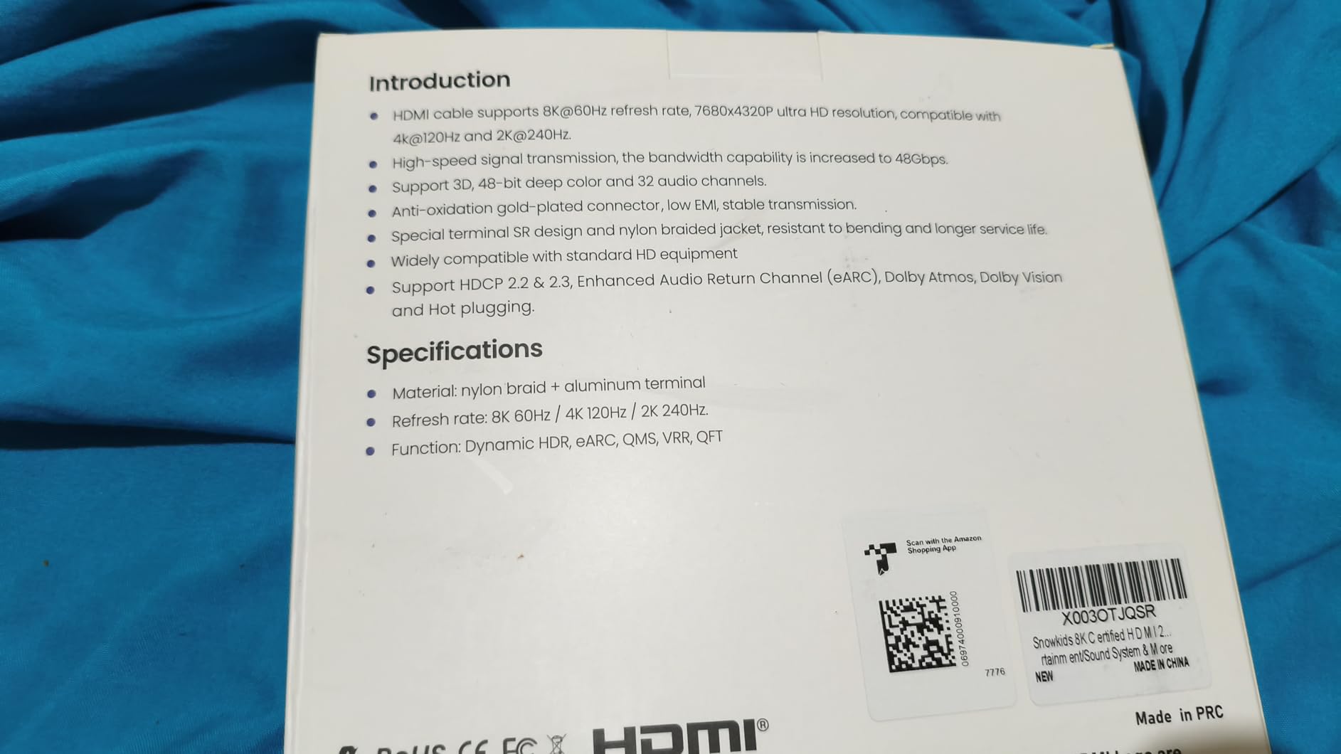 Snowkids Long HDMI Cable 25 ft, 8K 48Gbps Ultra High-Speed HDMI 2.1 Cables Cord, 10K 8K@60Hz, 4K@120Hz Compatible for TV/Laptop/Monitor/PS-5/X-box/Projector/Entertainment, Sound System & More customer photo 1
