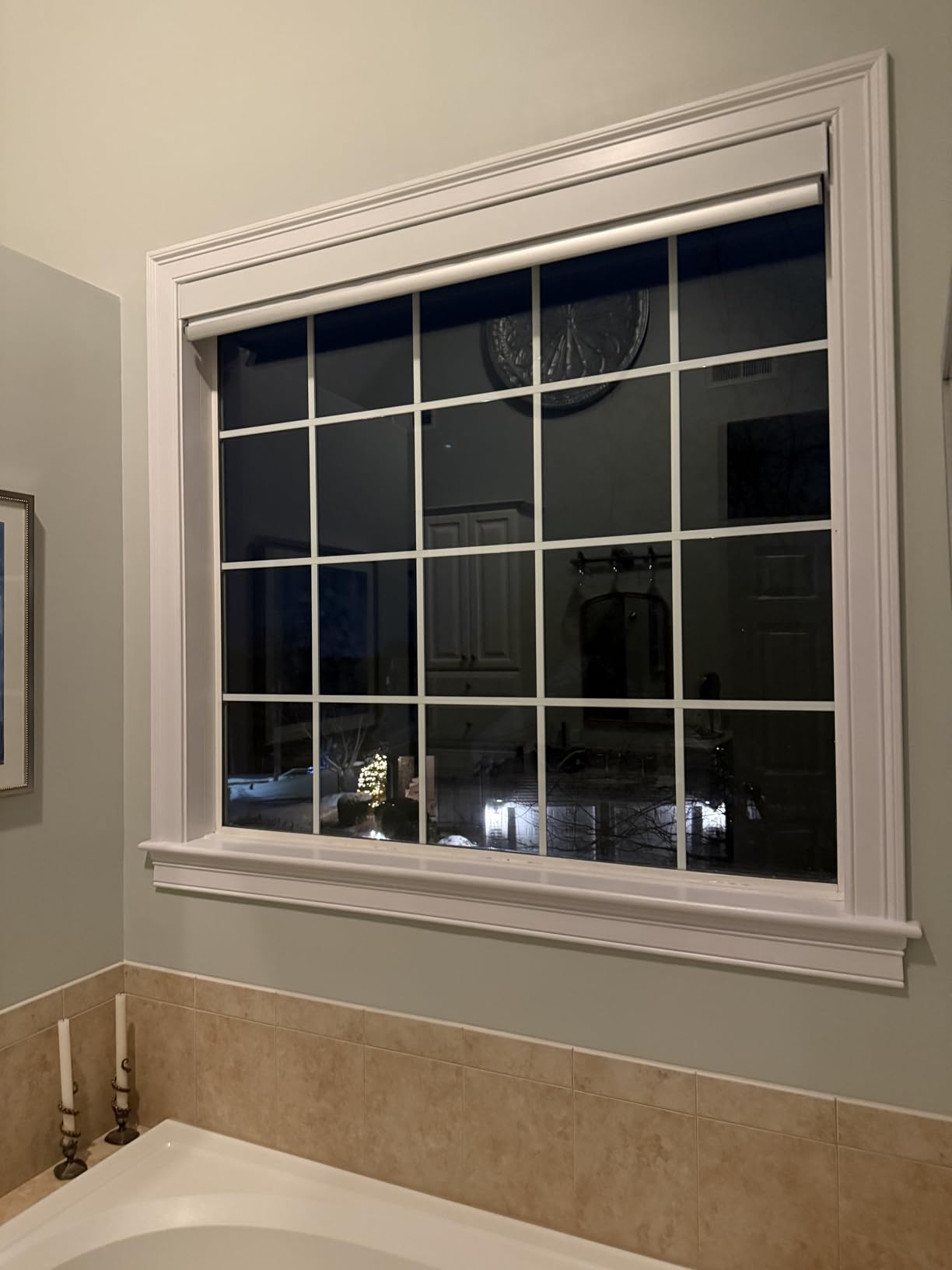 Motorized Roller Shade, 100% Blackout Smart Window Blinds Work with Homekit, Alexa, Google Home, Remote Control, Electric Blinds with USB/Solar Pannel Charging, Linen White customer photo 2