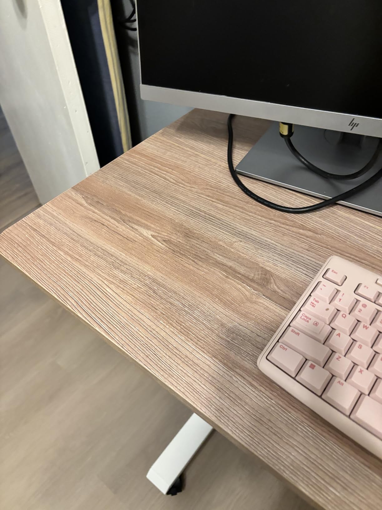 farexon Electric Standing Desk Adjustable Height, 55 x 24 Inch Stand up Desk with Large Mouse Pad, Rolling Wheels & Foot Pad, 27''-46'' Lifting Range Home Office Computer Desk (Oak Gray) customer photo 2