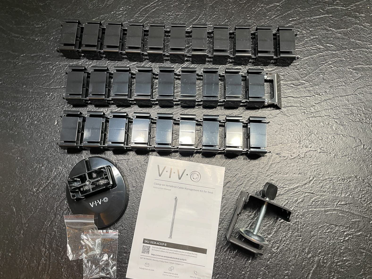 VIVO No Drill Clamp-on Desk Vertebrae Cable Management Kit, Adjustable Quad Entry Flexible Cord Organizer for Home Office, Black, DESK-AC01P-B customer photo 2