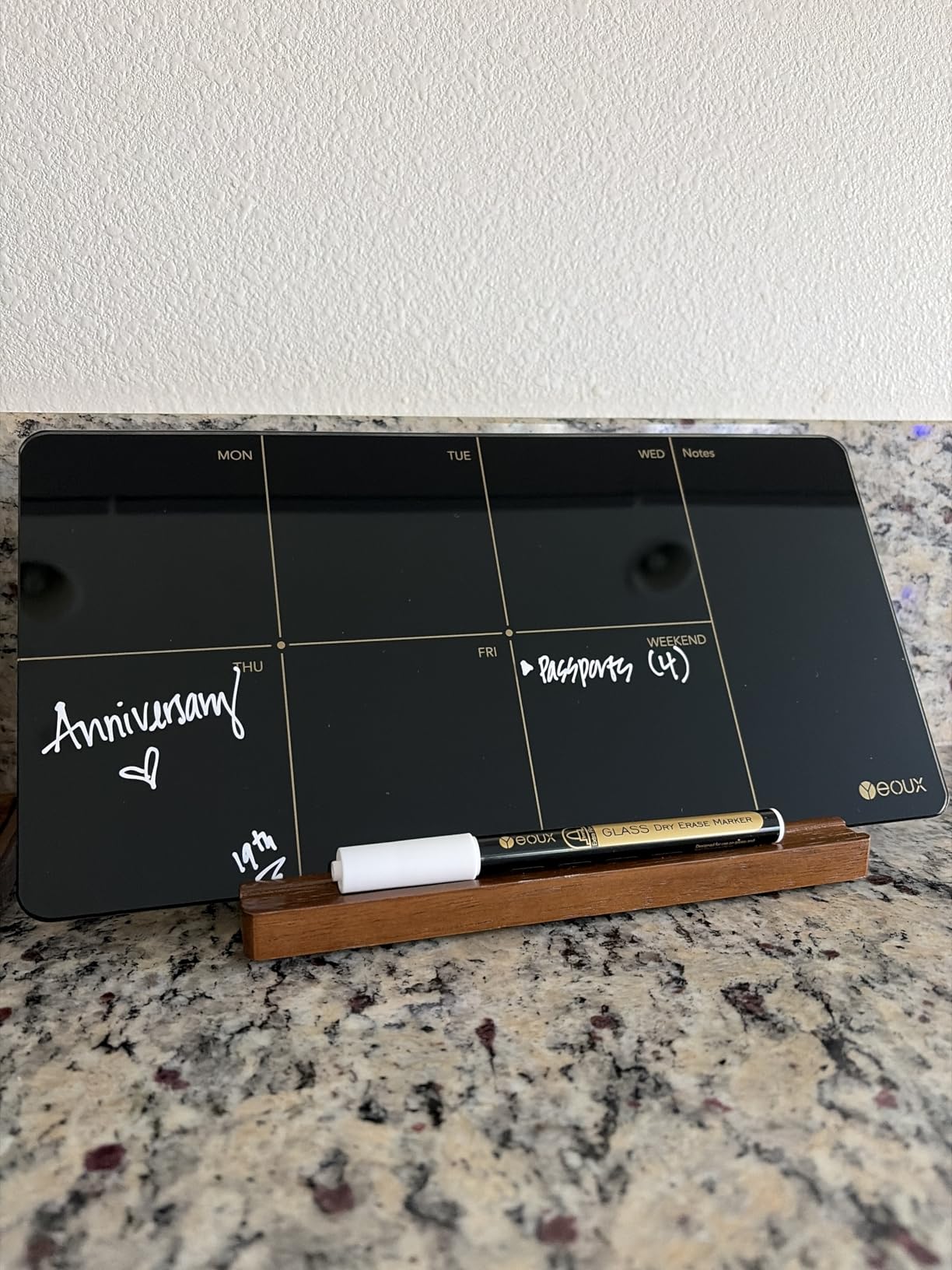 Desktop Glass Weekly Planner Whiteboard with Detachable Wood Stand, Small Portable Dry Erase Calendar to Do List White Board 12x6 for Office, Home, Schools, Marker&Eraser Included, Yeoux customer photo 1