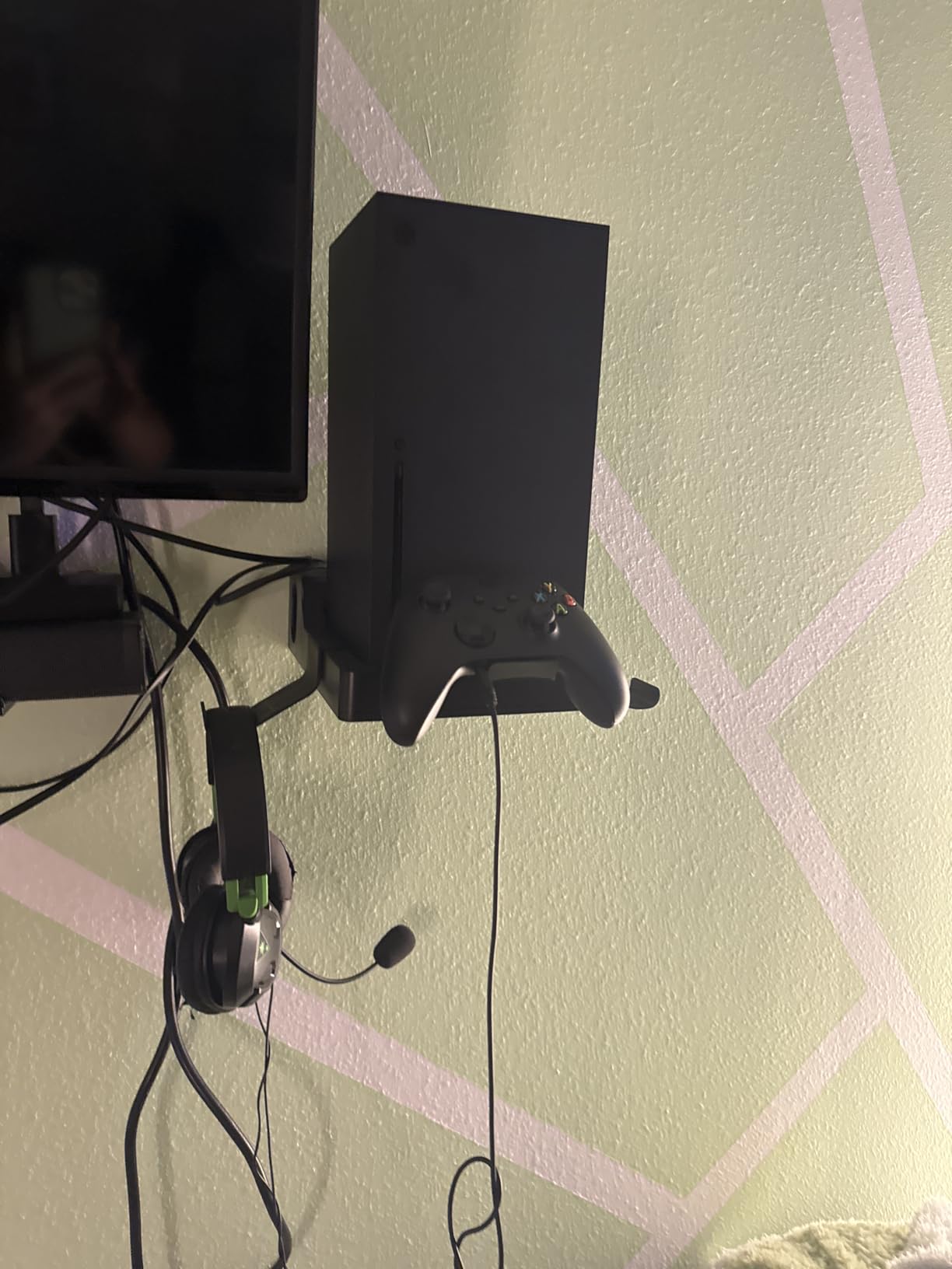 Wall Mount for Xbox Series X Console - Sturdy Wall Shelf Kit Load Up to 45Lb, Dual Ventilation Design, Place Xbox Front Facing and Prevent from Falling (with 2 Controller Holder and 1 Headphone Stand) customer photo 1