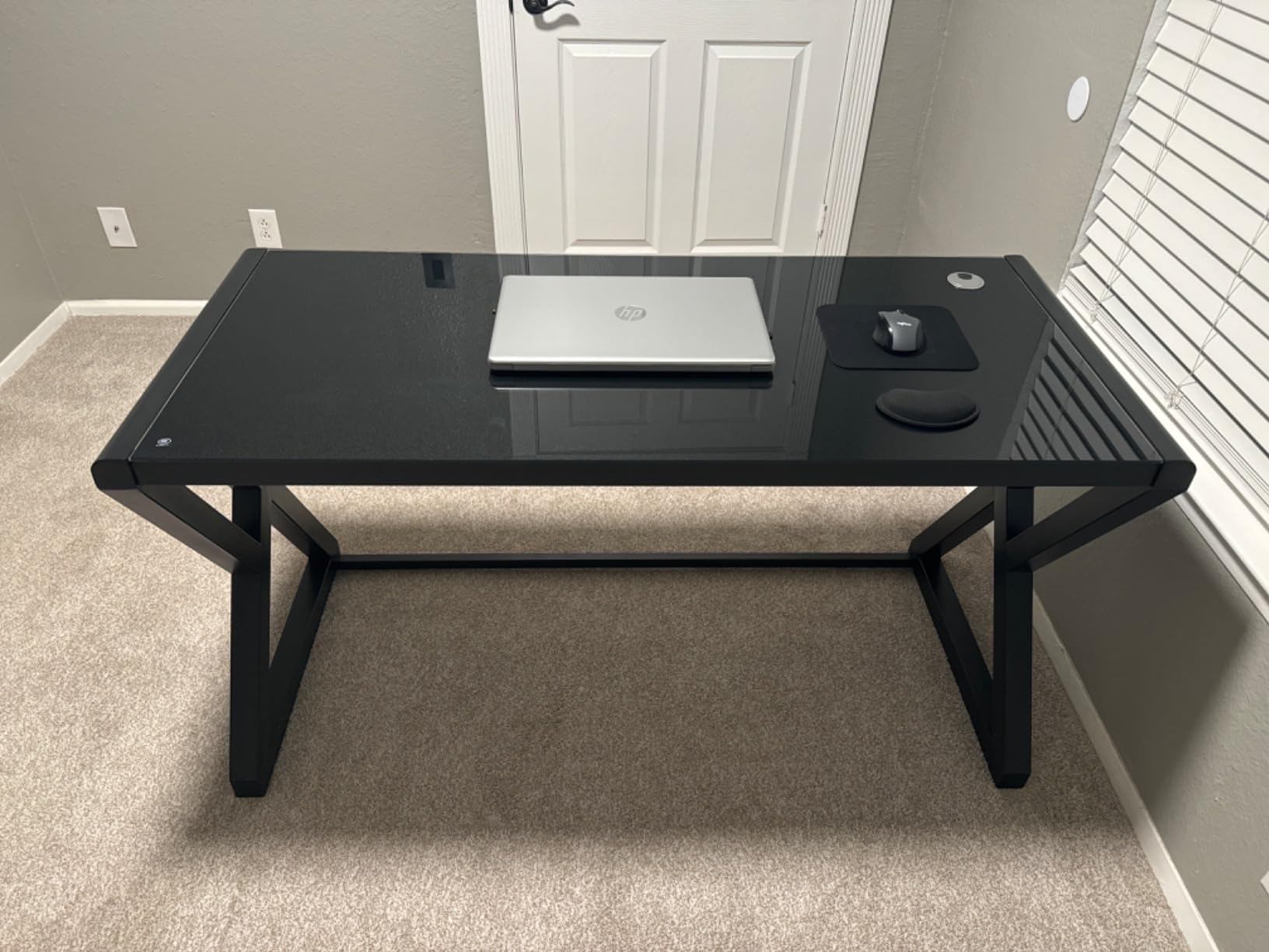 SAMERY Computer Desk & Gaming Desk, Home Office Desks 55.1 Inch- Modern Simple Writing Study White Glass Computer Desk Space-Saving Multipurpose Workstation with Metal Frame customer photo 1