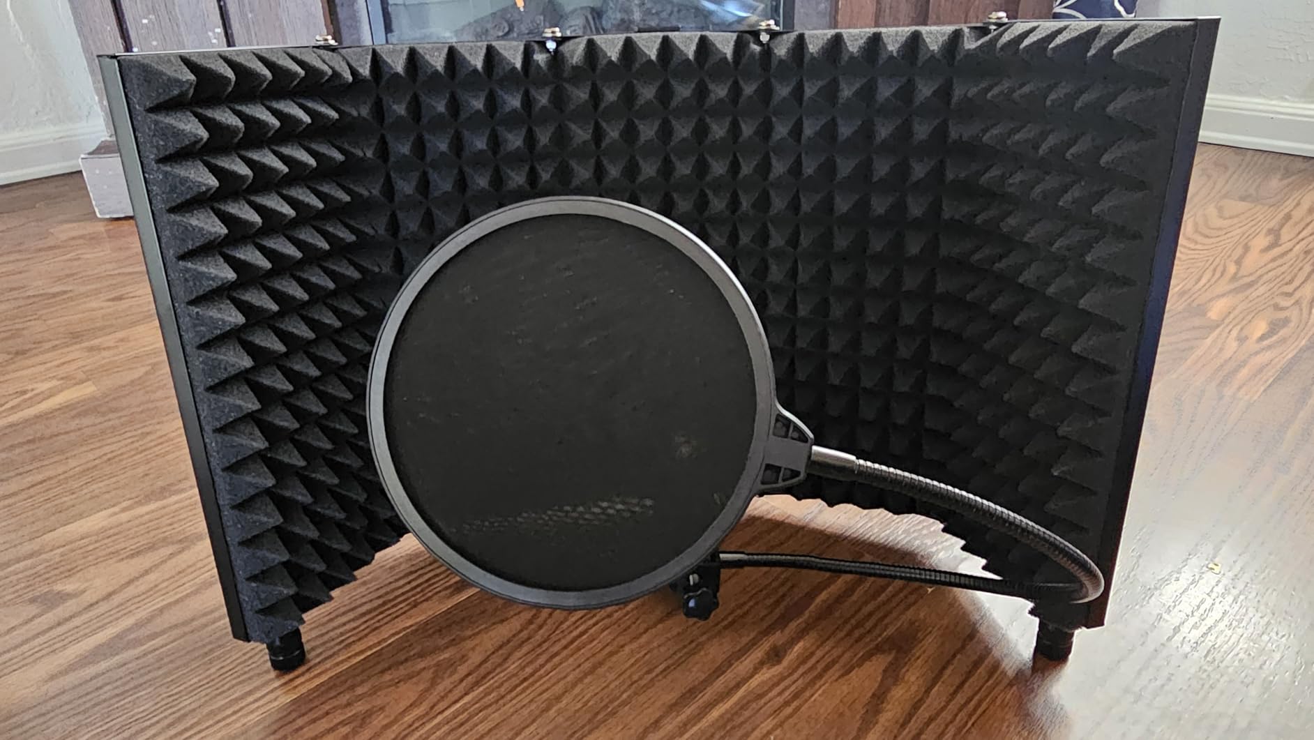 Dmsky Microphone Isolation Shield with Pop Filter and Tripod Stand, Foldable Mic Shield with Triple Sound Insulation, High Density Mic Sound Shield for Recording Studio, Podcasts, Singing, Broadcasting customer photo 1