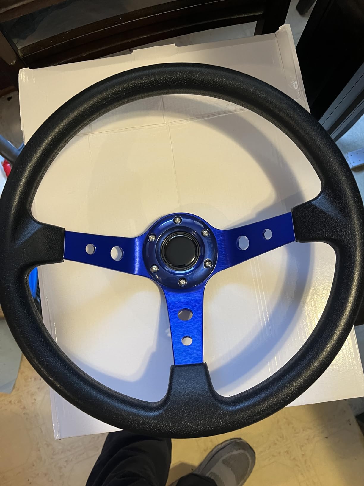 Drifting Deep Dish Racing Steering Wheel, 6 Bolt Anti-Slip Leather and Aluminum Gaming Steering Wheel with Horn Button for Racing/Car Sim Driving/JDM Sports (Black) customer photo 1