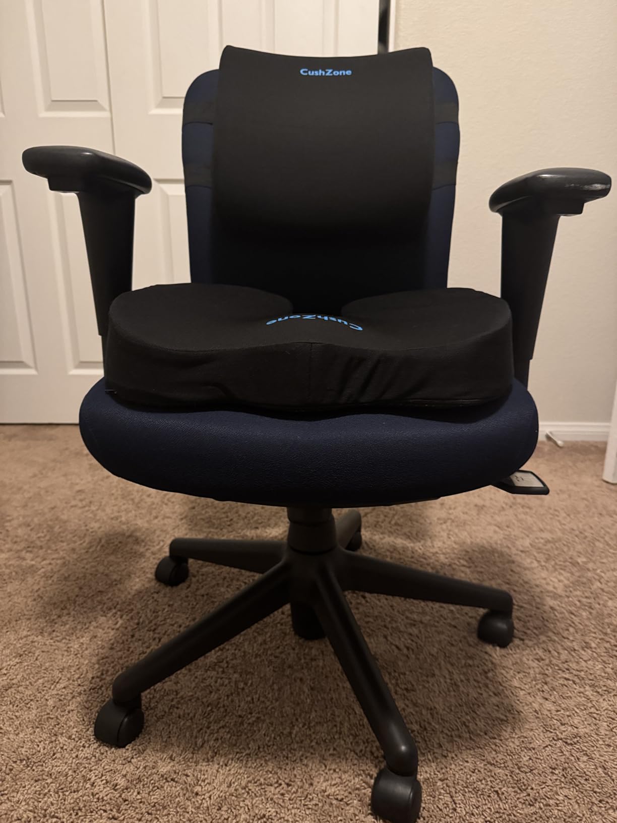 CushZone Ergonomic Seat Cushion & Lumbar Support Pillow - Memory Foam for Sciatica Pain Relief & Posture Correction, Non-Slip Chair Cushions for Office Chair/Car/Wheelchair/Travel (Black) customer photo 2