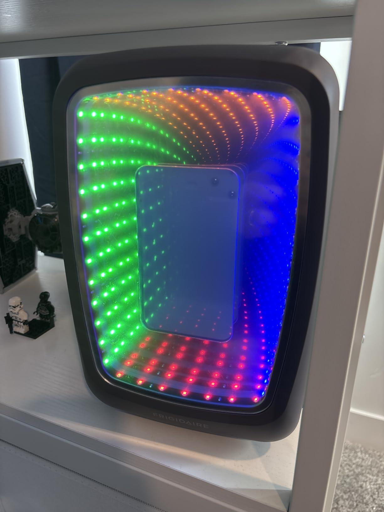 Frigidaire Gaming Light Up Mini Beverage Refrigerator, 6 can, 4 liters, Cooler with large see through door and LED lights Perfect for Gaming Experience, Home, Office, or Cars. 12V Charger (Stealth) customer photo 1