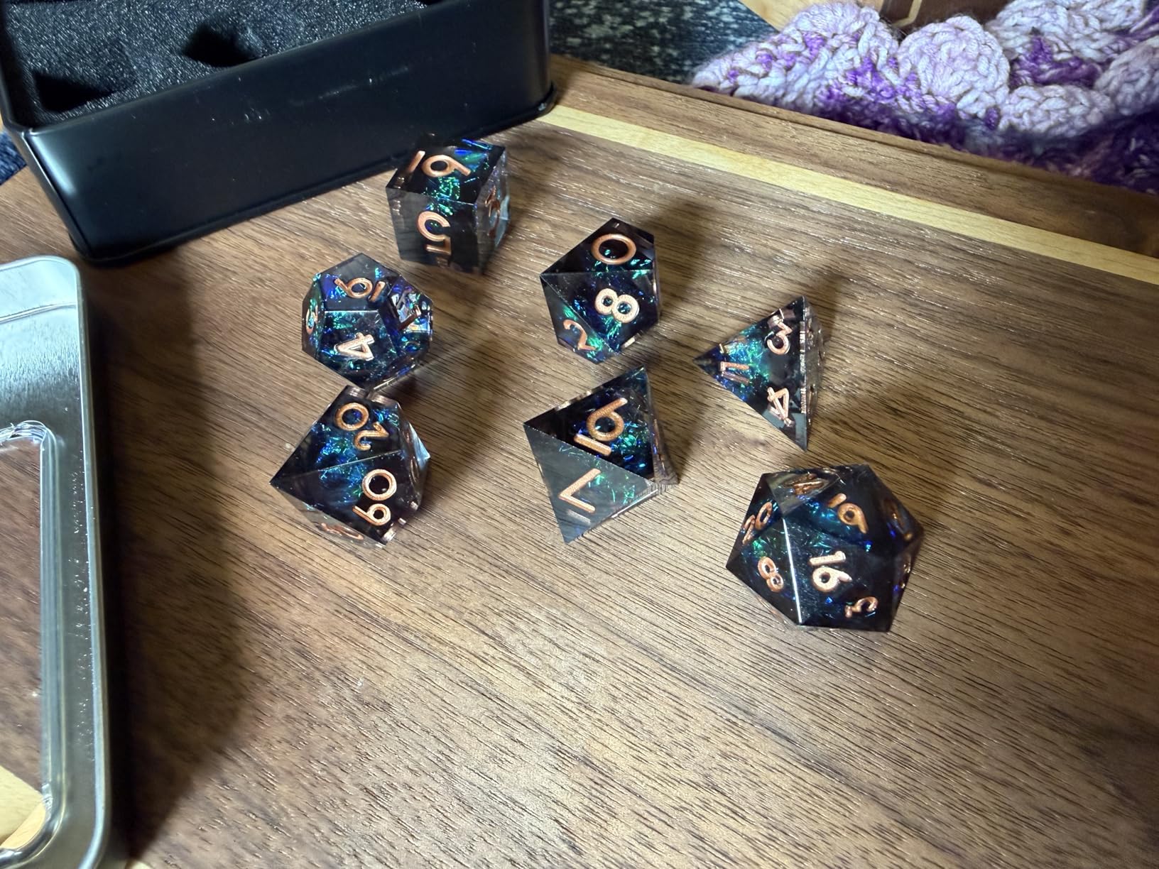 AUSTOR 7-Die DND Dice Set, Handmade Sharp Edge Polyhedral Dice for Dungeons and Dragons RPG MTG Table Games (Black & Blue) customer photo 2