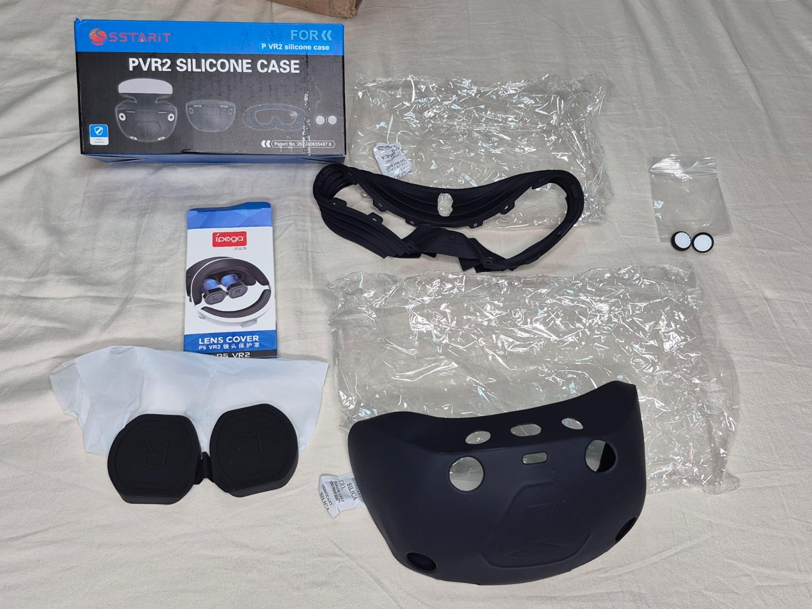 VR Protector Set for PlayStation VR2: Silicone PSVR2 Headset & Face Cushion Cover, Lens Dust Cover & 2 Pack Controller Thumb Grips for PS5 VR Vita Accessories - Sweatproof & Washable customer photo 1