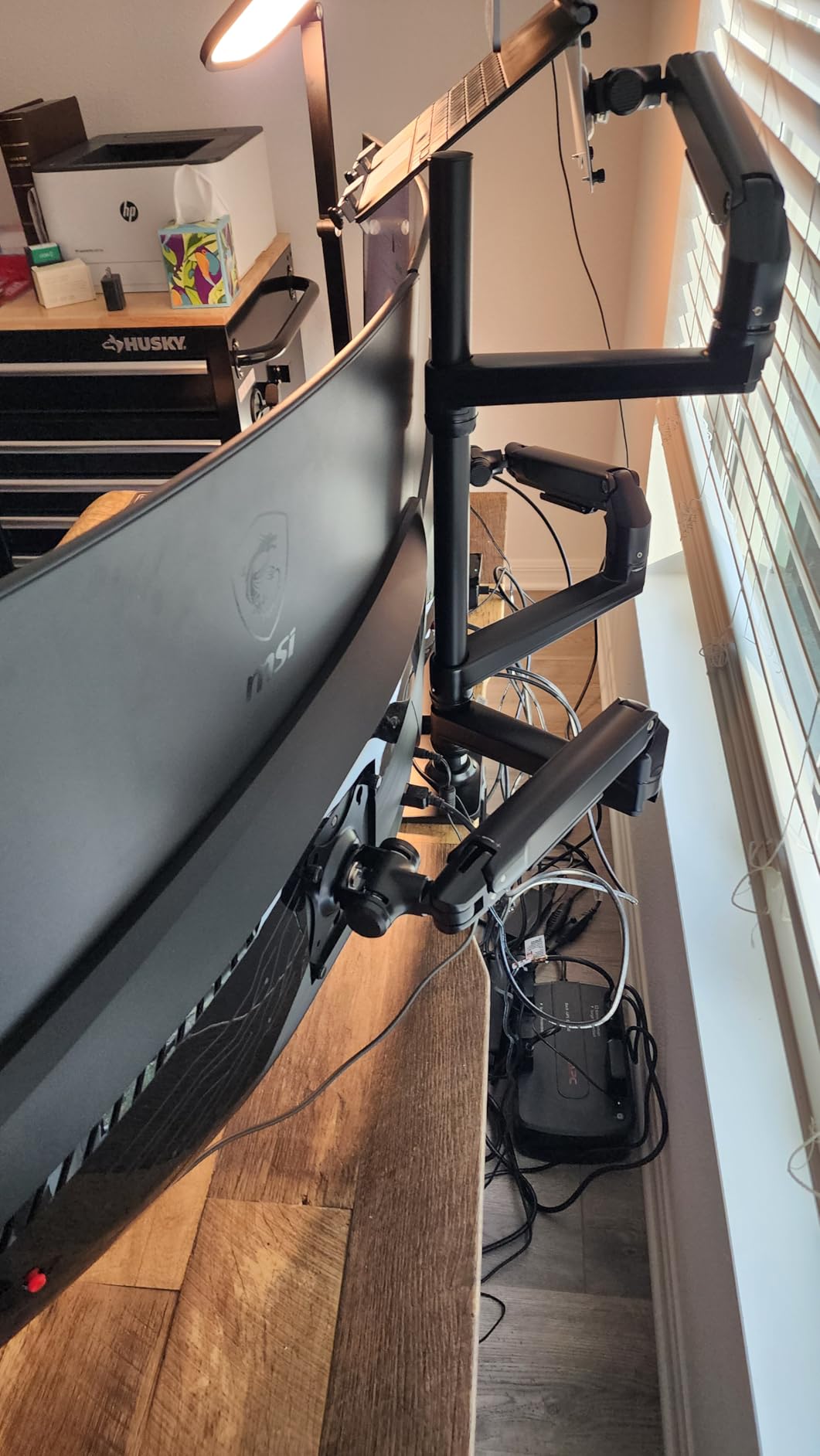 Heavy Duty Triple Monitor Mount, Mechanical Spring 3 Monitor Arm for Ultrawide & Curved Screens, Fits Three 13-40 Inch Displays up to 25 lbs Per Arm, Premium Aluminum VESA Stand, Silver customer photo 1