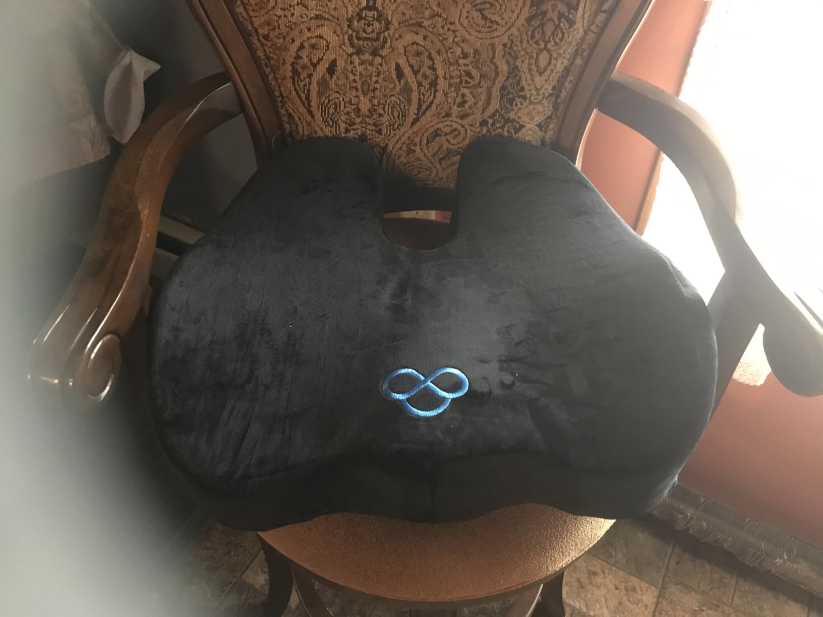 BlissTrends Seat Cushion with Velvet Cover, Thick Memory Foam Cushions for Office Chair, Car Seat, Airplane, Relieving Pressure Tailbone Sciatica Back Pain for Long Sitting, Car Drivers 4.7in Black customer photo 1