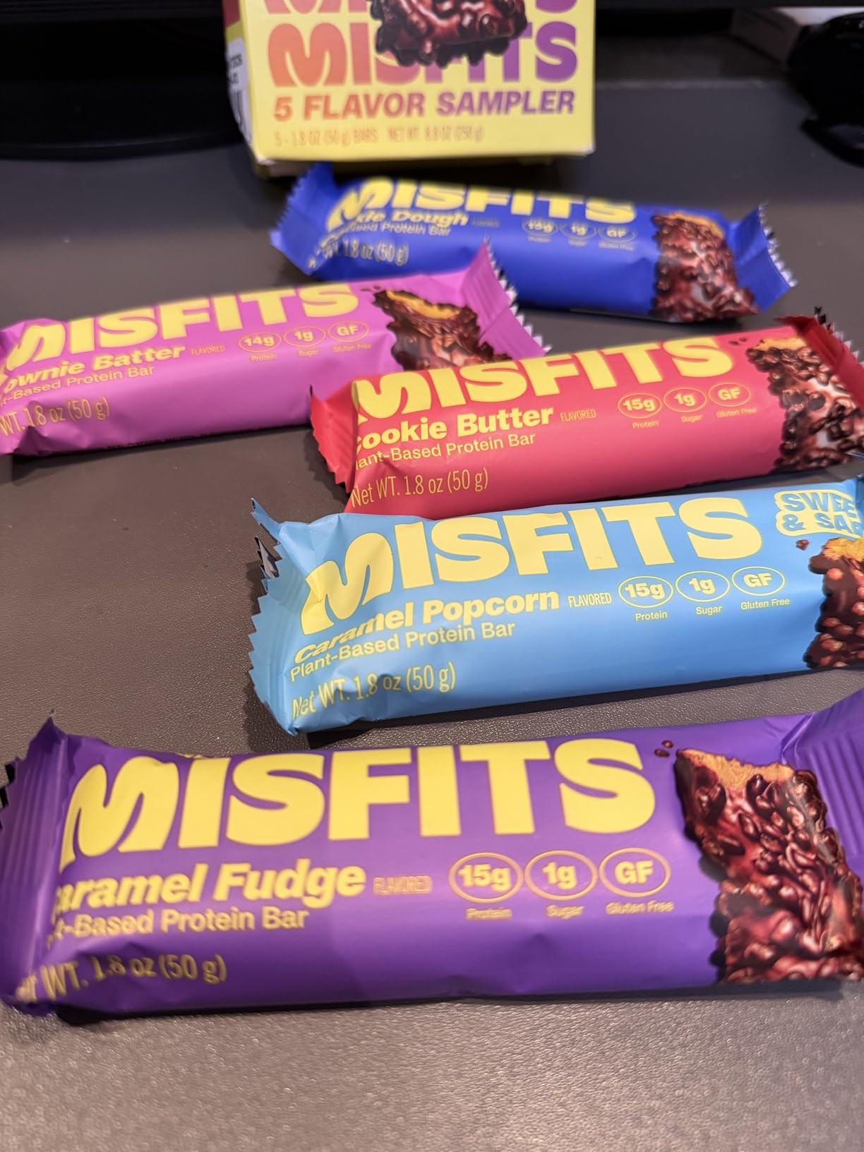 Misfits Protein Bar Variety Pack | Nutrition Bars - 14-15g Protein, 1g Sugar, Plant-based, Low Carb, Non-GMO, Gluten Free Snacks | Pack of 12 customer photo 2