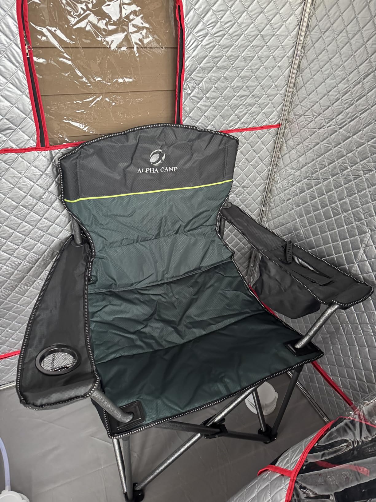 GREEN PARTY Folding Camping Chair Oversized Heavy Duty Lawn Chair with Cooler Bag, Cup Holder, Storage Pocket, Collapsible Padded Outdoor Arm Chair, Quad Lumbar customer photo 1