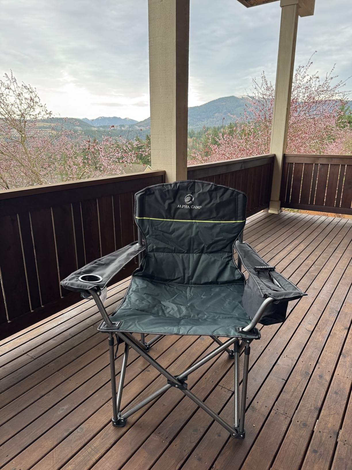 GREEN PARTY Folding Camping Chair Oversized Heavy Duty Lawn Chair with Cooler Bag, Cup Holder, Storage Pocket, Collapsible Padded Outdoor Arm Chair, Quad Lumbar customer photo 2