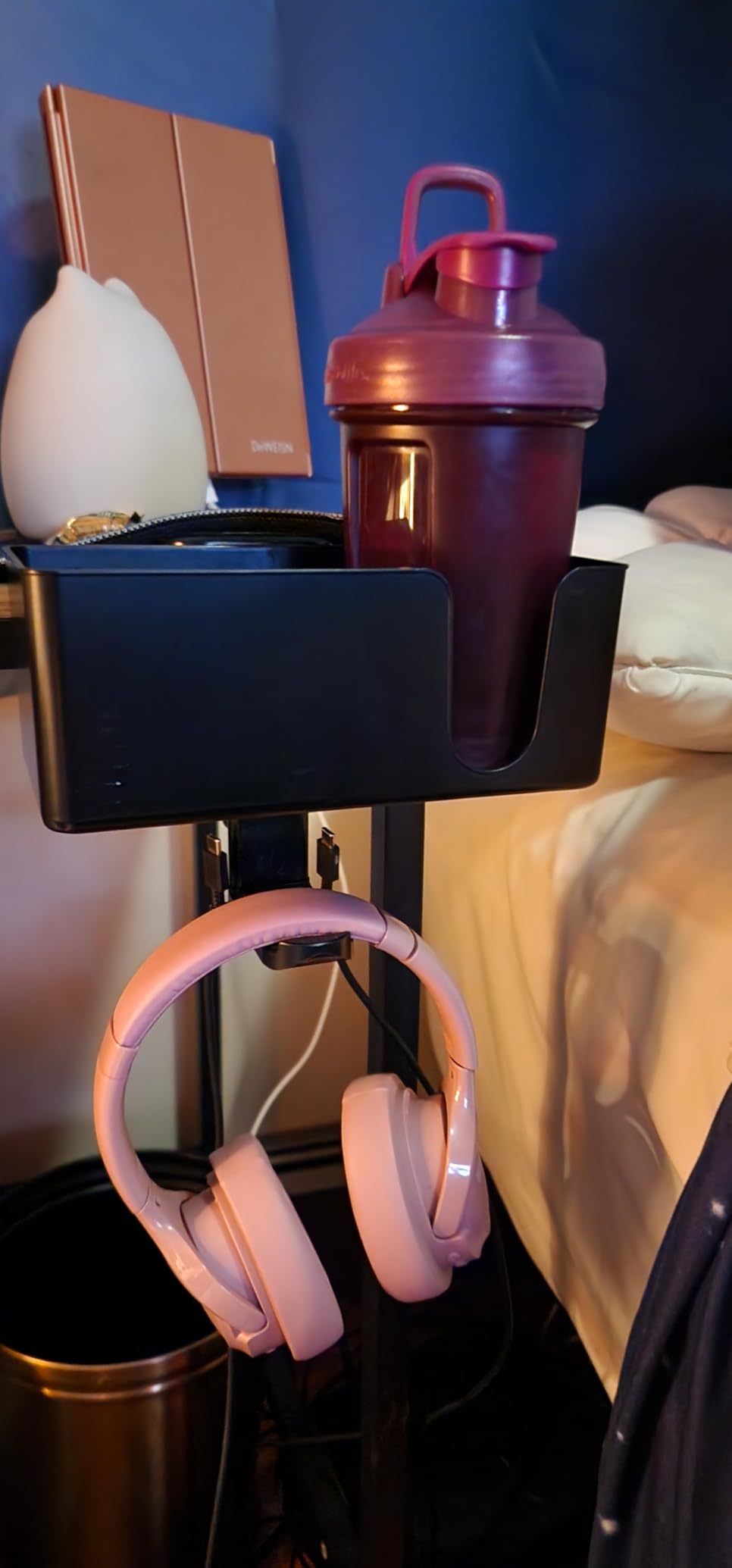 KDD 4 in 1 Desk Cup Holder - Clamp on Under Desk Headphone Hanger - Rotating Headphone Holder Detachable Pen Cup Holder Desktop Storage for Cup, Phone and Pen(Black) customer photo 1