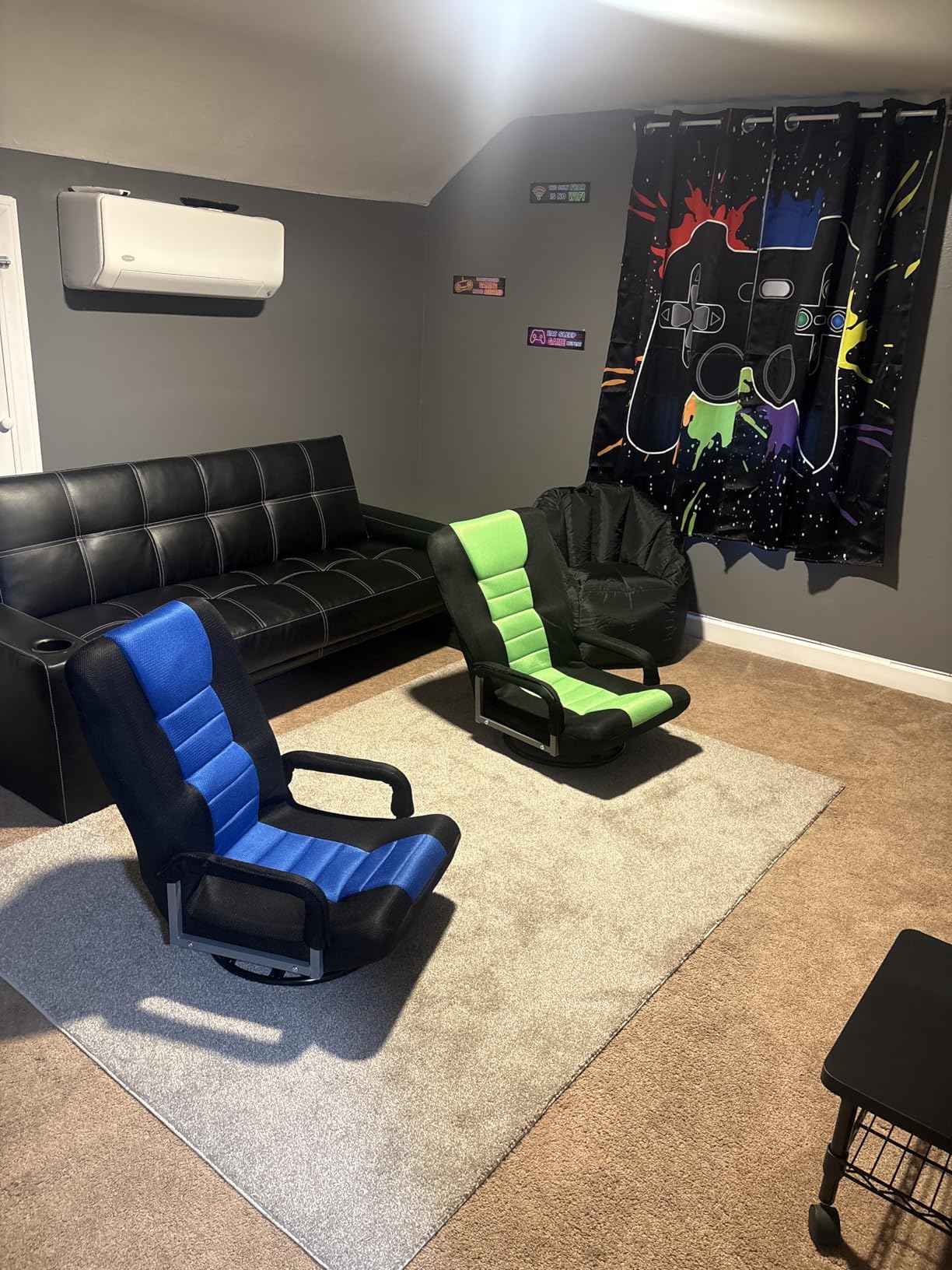 Swivel Floor Gaming Chair w/Armrests, Folding Video Reclining Sofa w/6 Adjustable Position, Padded Backrest & Cushion, Lazy Lounger Couch for E-Sports, Reading, Relaxing, Watching TV, Blue customer photo 2