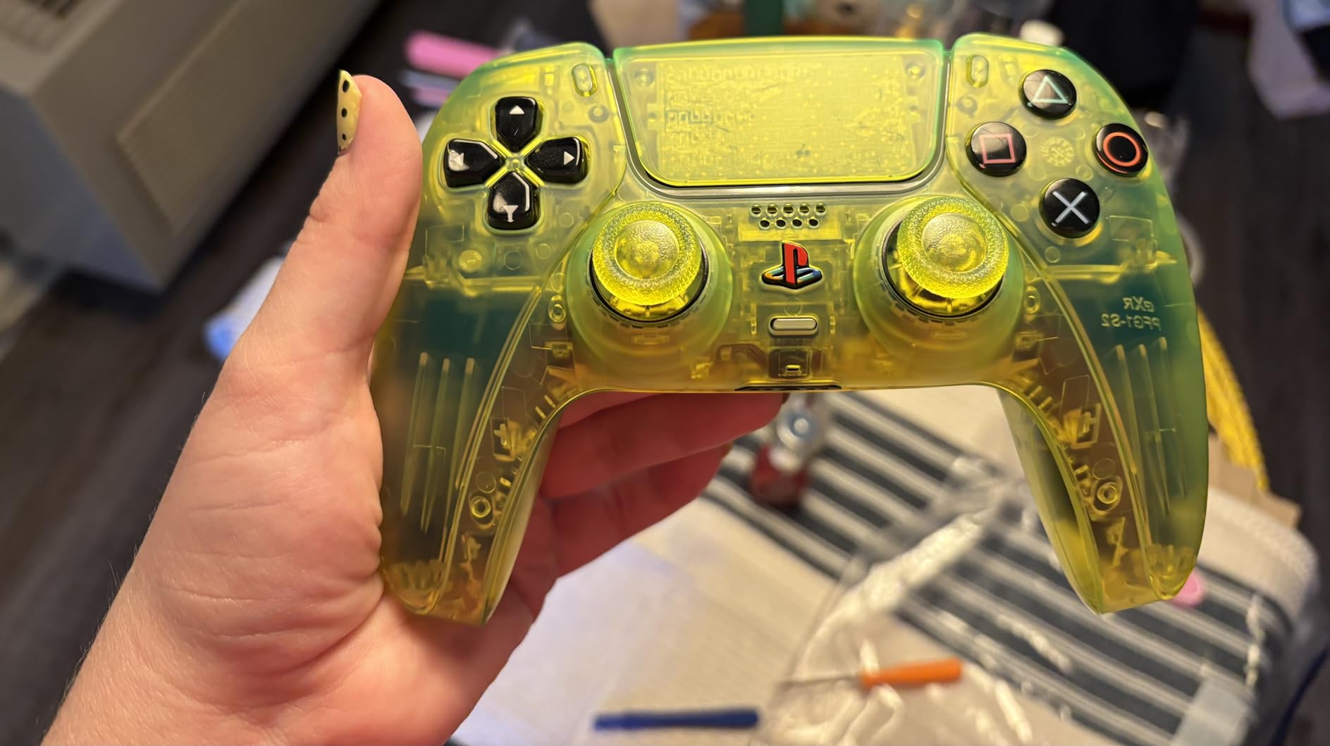 eXtremeRate Full Set Shell with Buttons Touchpad Cover, Clear Black Custom Replacement Decorative Trim Shell Front Back Plates Compatible with p s 5 Controller BDM-030 BDM-040 BDM-050 customer photo 2
