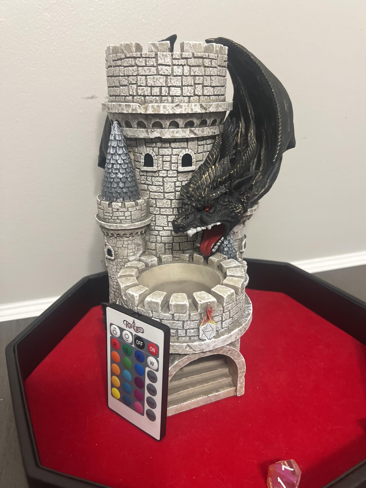 Forged Dice Co. Dragon's Keep Dice Tower - Hand Painted Dice Rolling Tower Castle with LED Lights, Made from Heavy Duty Resin - Compatible with DND Accessories, D&D 5e, and Standard RPG Dice (Black) customer photo 1