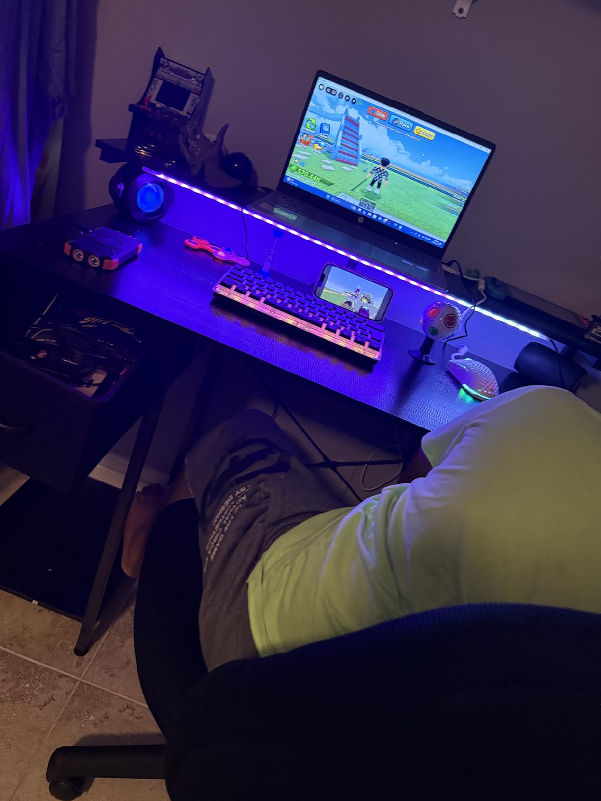 AODK Gaming Desk with LED Lights, 40 Inch Computer Desk with Drawers, Reversible Small Desk with Monitor Stand & Headphone Hook for Home Bedroom, Black customer photo 1