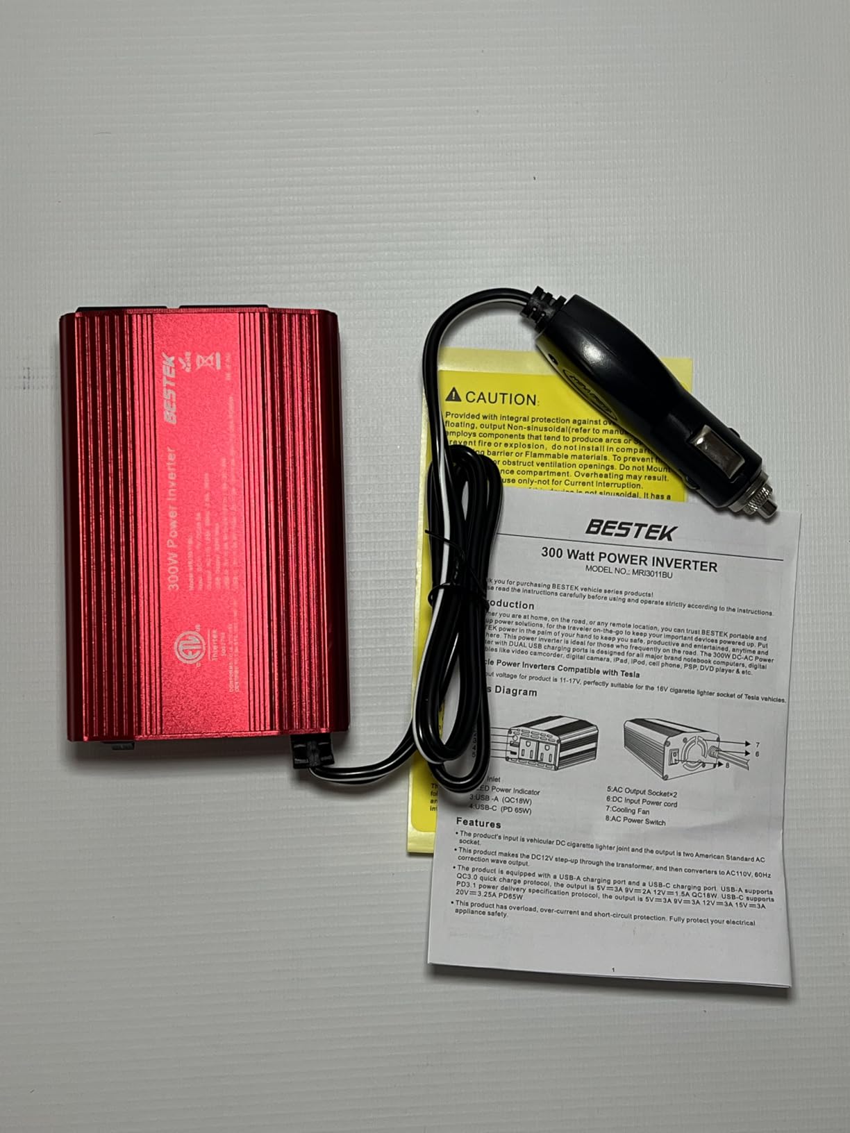 BESTEK 300W Car Power Inverter with 65W USB-C and QC3.0 Ports - 12V DC to 110V AC Converter for Vehicles with Multi-Protection - Red customer photo 2