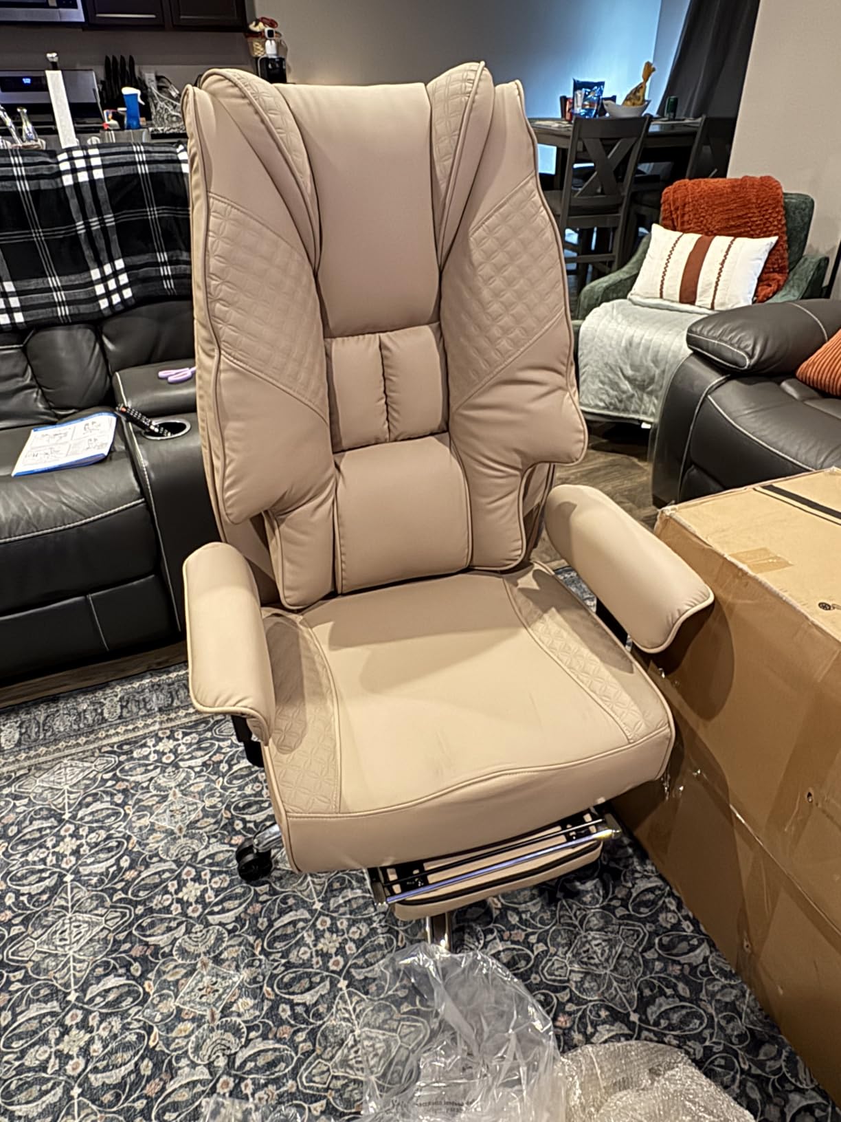 Big and Tall Office Chair 400lbs Wide Seat, Leather High Back Executive Office Chair with Foot Rest, Ergonomic Chairs Lumbar Support for Lower Back Pain Relief (Black) customer photo 2