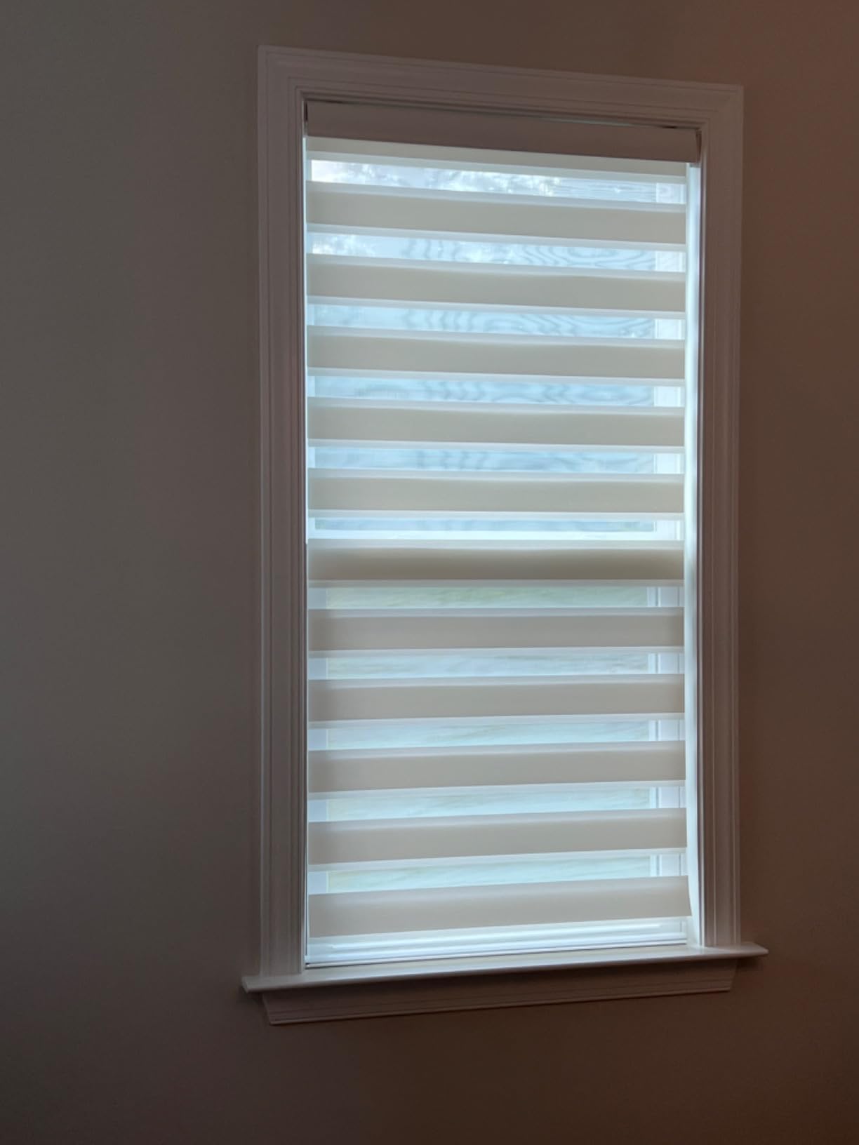 Motorized Zebra Blinds with Remote, Smart Dual Layer Automatic Shades with Privacy Light Control, Cordless Electric Blackout Blind for Indoor Windows, White, 34