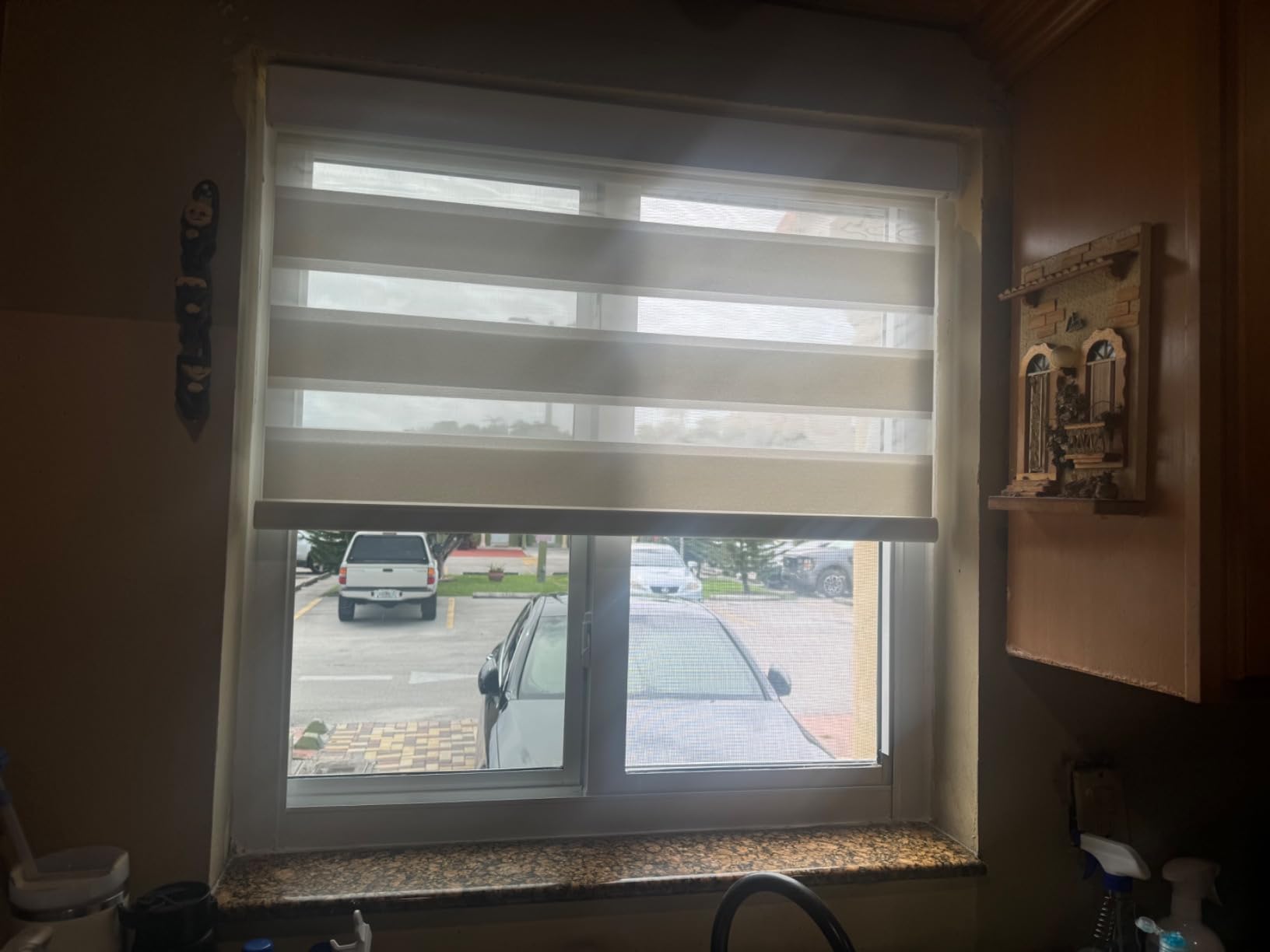 Motorized Zebra Blinds with Remote, Smart Dual Layer Automatic Shades with Privacy Light Control, Cordless Electric Blackout Blind for Indoor Windows, White, 34