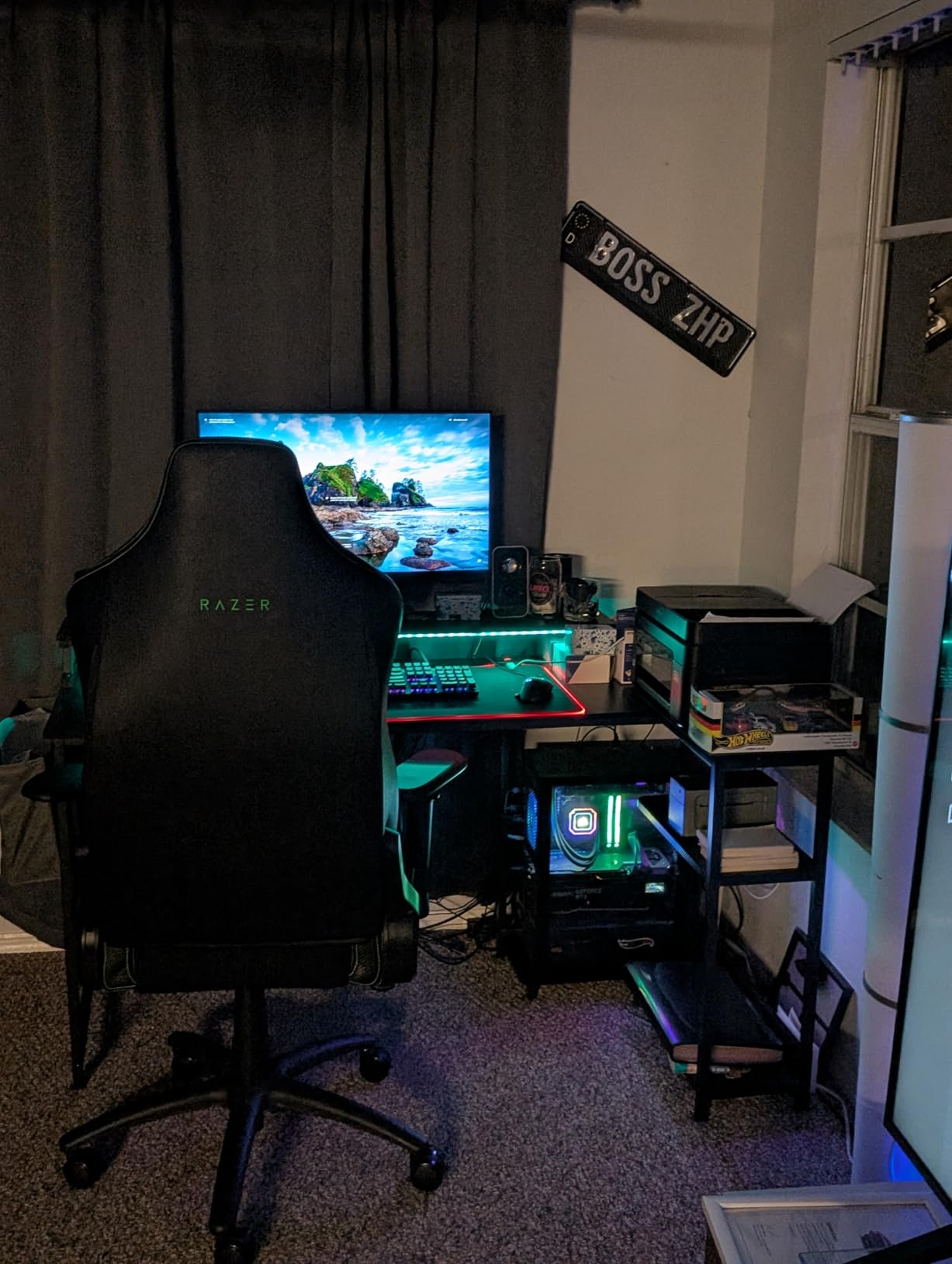 ODK 58 Inch Gaming Desk with USB Charging Ports and LED Lights, Reversible L Shaped Computer Desk with Storage Shelves & Monitor Stand, Corner Gamer Desk Table with Power Outlets, Black customer photo 2
