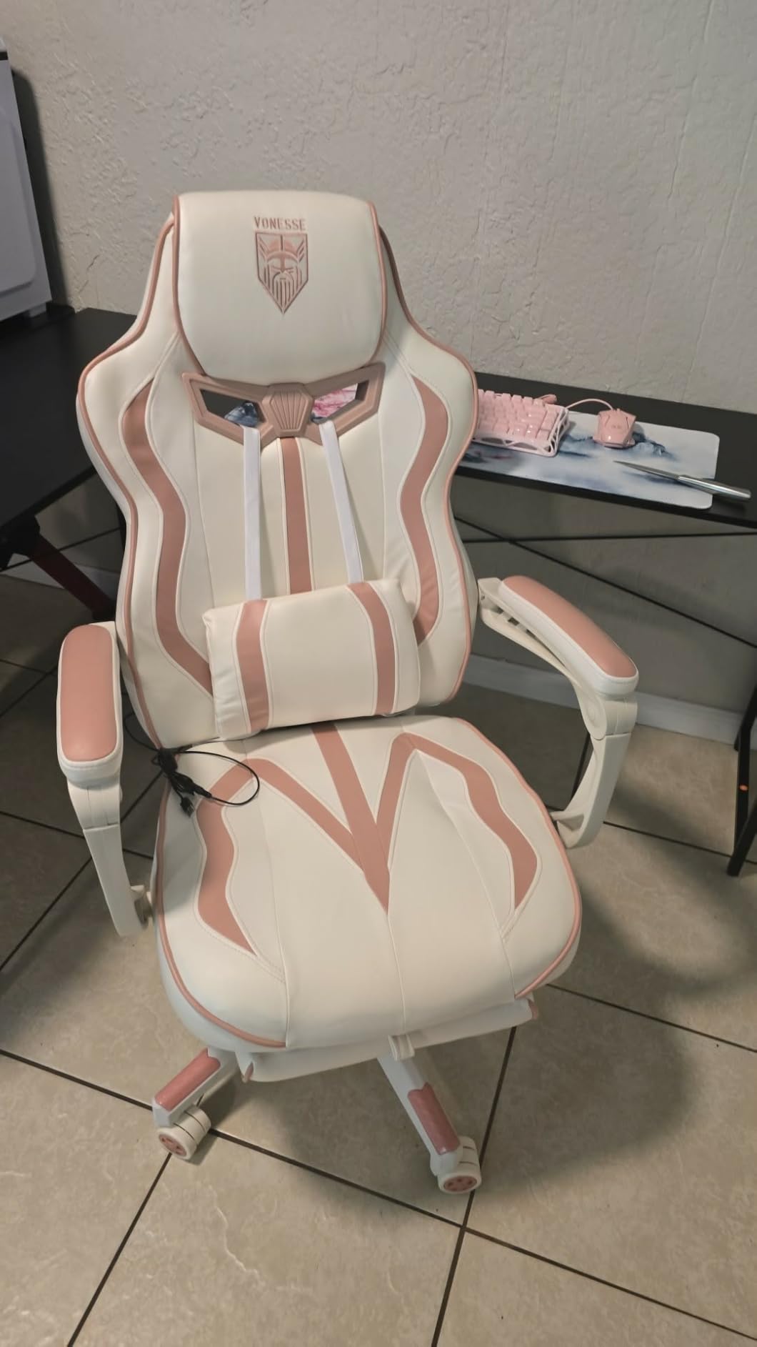 Vonesse Gaming Chairs for Adults, Gaming Chairs with Footrest and Massage, Reclining Computer Chair for Heavy People, Big and Tall Ergonomic Gamer Chair with Lumbar Pillow (Teal/Cyan) customer photo 1