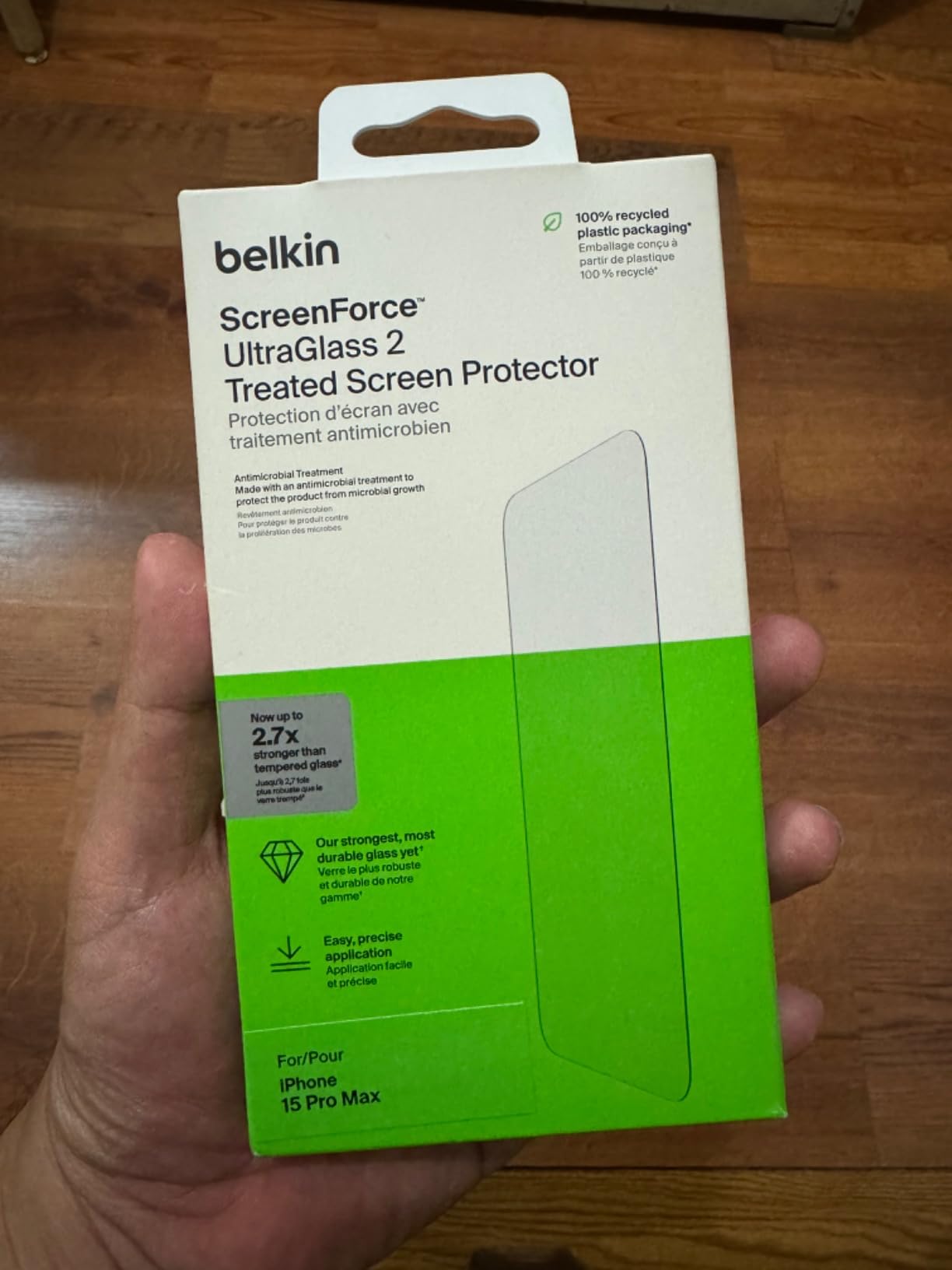 Belkin ScreenForce UltraGlass 2 Treated iPhone 15 Pro Max Screen Protector - Scratch-Resistant, 9H Hardness Tested Glass w/Slim Design - Includes Easy Align Tray for Bubble-Free Application customer photo 1