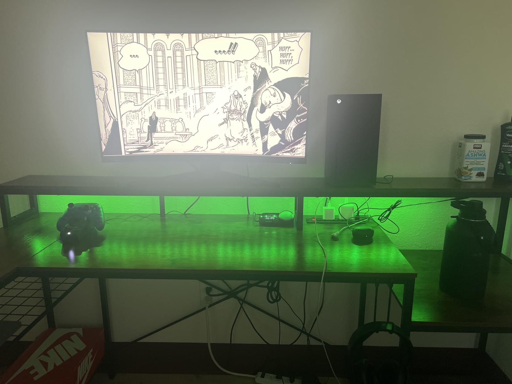 Bestier LED Gaming Desk with Power Outlets, 71 inch L Shaped Computer Desk with Monitor Stand, Large Desk with Printer Stand Adjustable Shelf, Cup Holder & Hooks, Home Office Desk Black customer photo 1