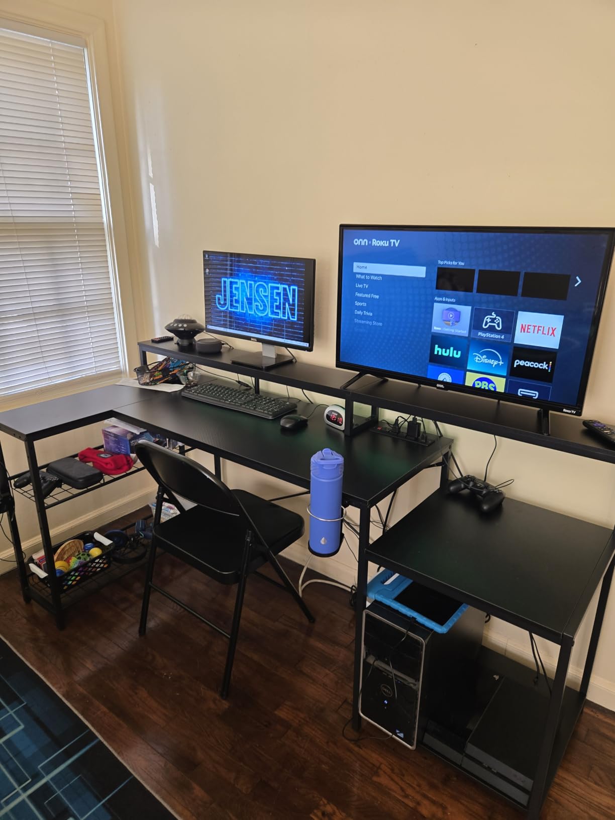Bestier LED Gaming Desk with Power Outlets, 71 inch L Shaped Computer Desk with Monitor Stand, Large Desk with Printer Stand Adjustable Shelf, Cup Holder & Hooks, Home Office Desk Black customer photo 2