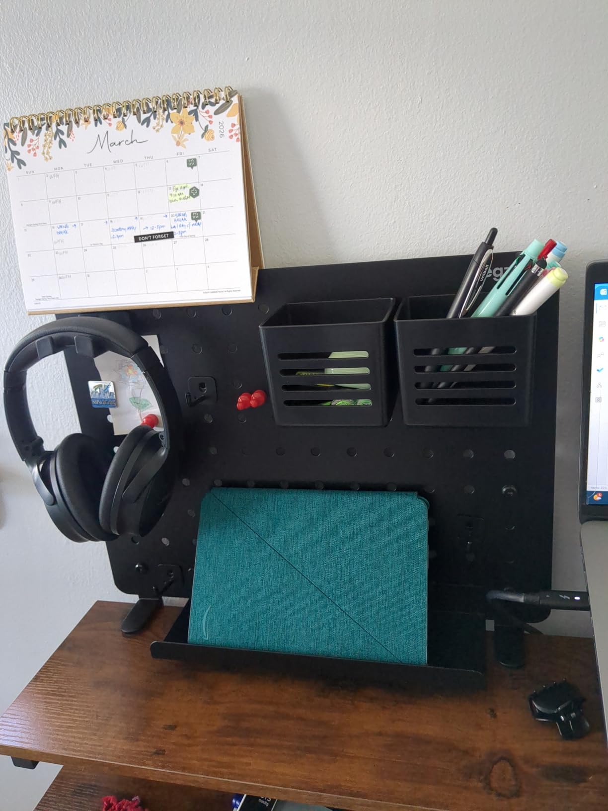 PEGZONE Clamp-on Desk Pegboard, Desk Organizer for Office Gaming Home, Magnetic Metal Peg Board with 10 Accessories, Privacy Panel for Office, 16.5