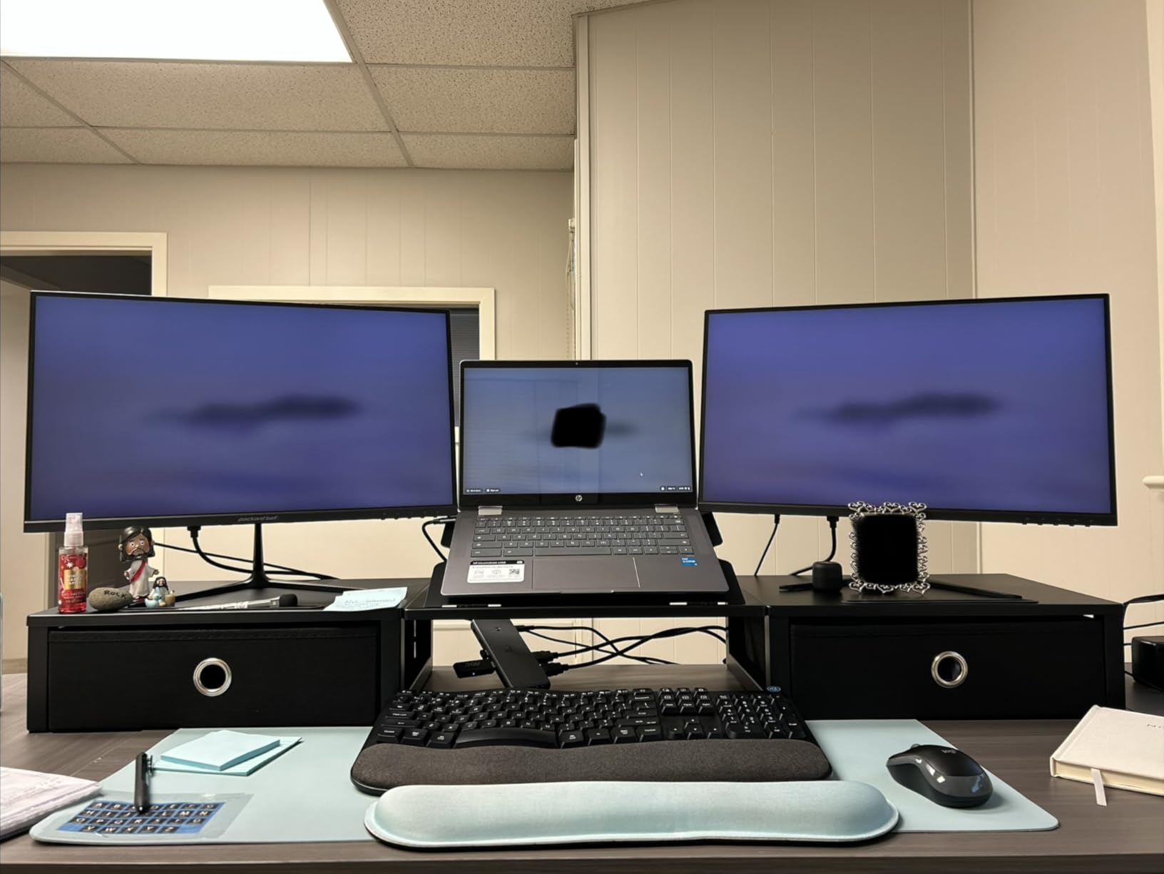 WESTREE Monitor Stand Riser with Adjustable Laptop Stand Riser, Steel Frame Dual Monitor Stand with Two Drawers for 2 Monitors, Desktop Oraganizer Stand for Computer,Laptop,Screen customer photo 1
