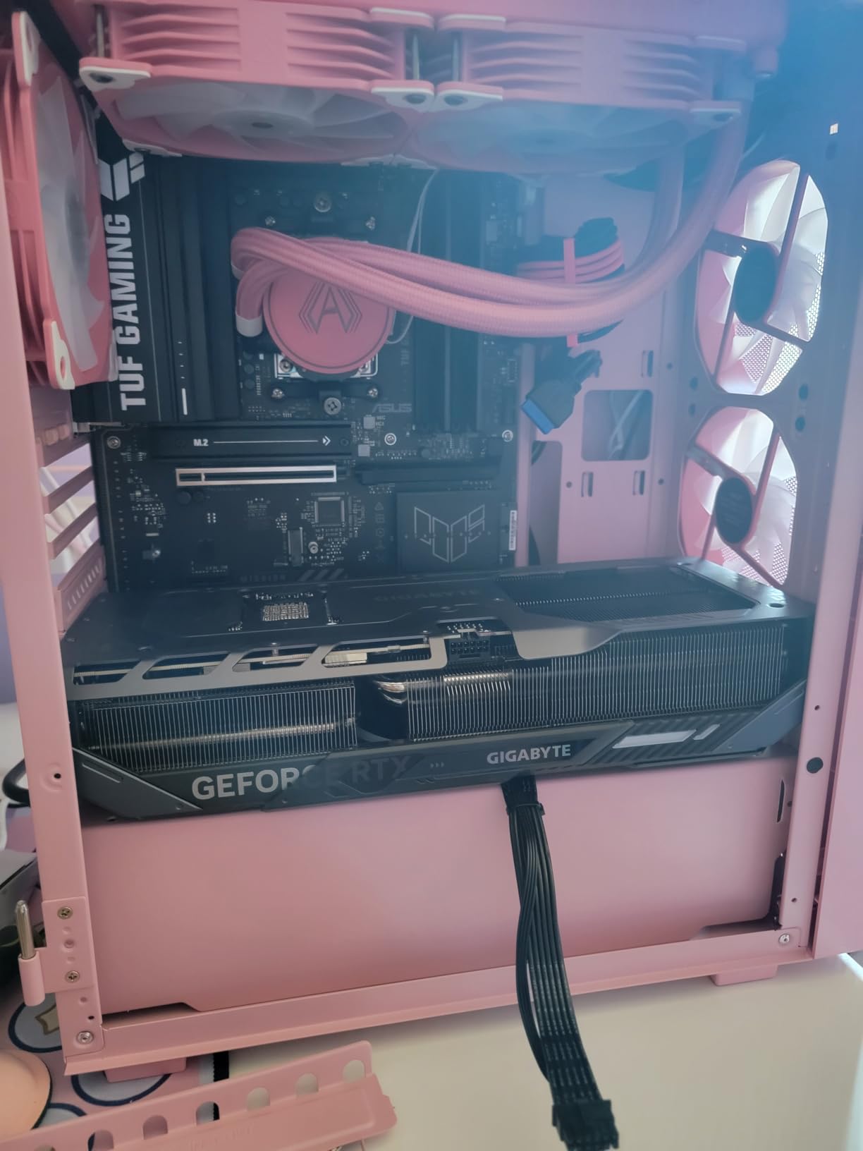 Vetroo AL800 Mid Tower ATX PC Computer Case - Door Opening Design Tempered Glass, Adjustable LED Strip, Pre-Installed ARGB & PWM FDB Fan in Rear, Support for 50 Series GPUs - Pink customer photo 1
