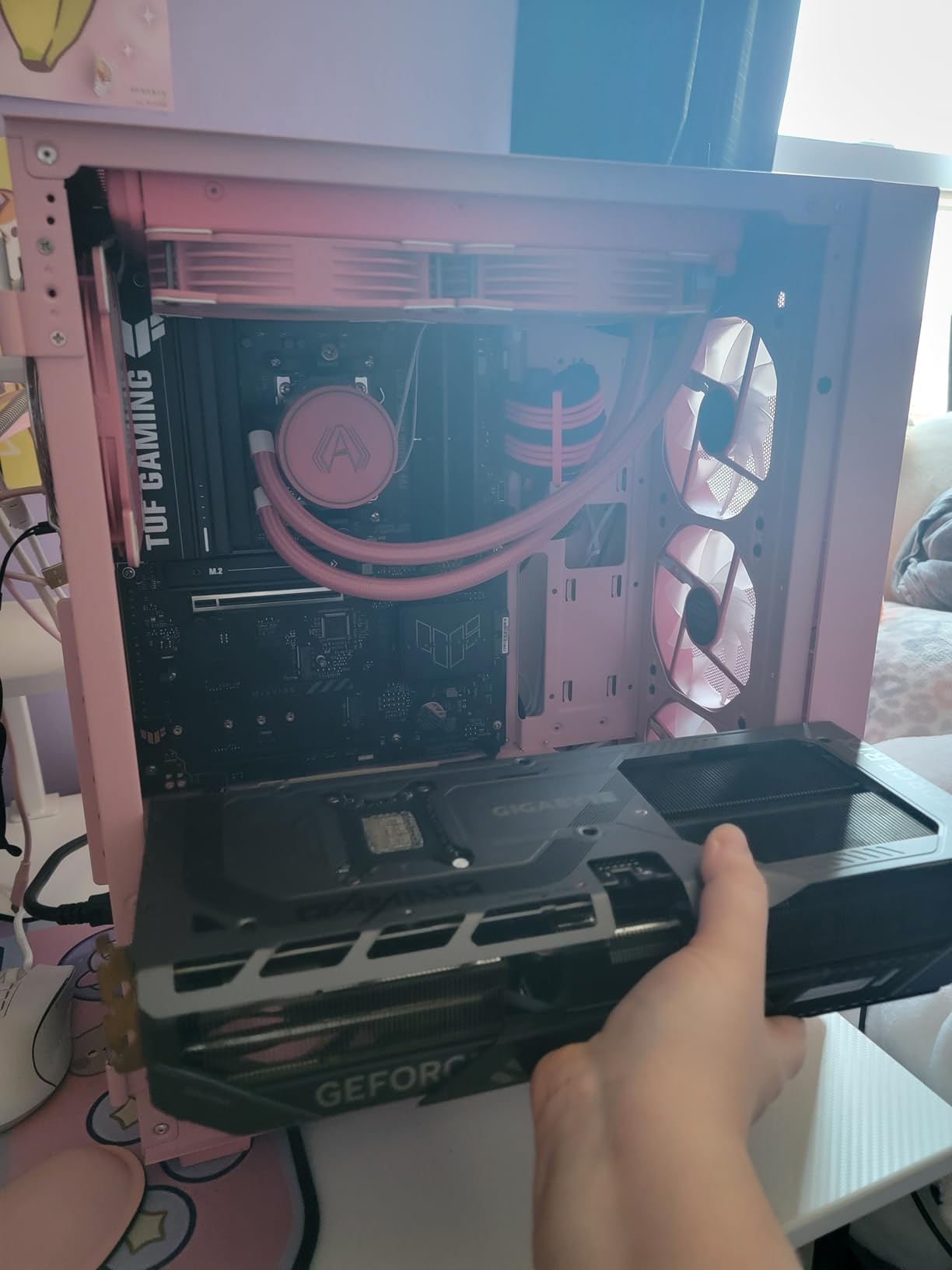 Vetroo AL800 Mid Tower ATX PC Computer Case - Door Opening Design Tempered Glass, Adjustable LED Strip, Pre-Installed ARGB & PWM FDB Fan in Rear, Support for 50 Series GPUs - Pink customer photo 2