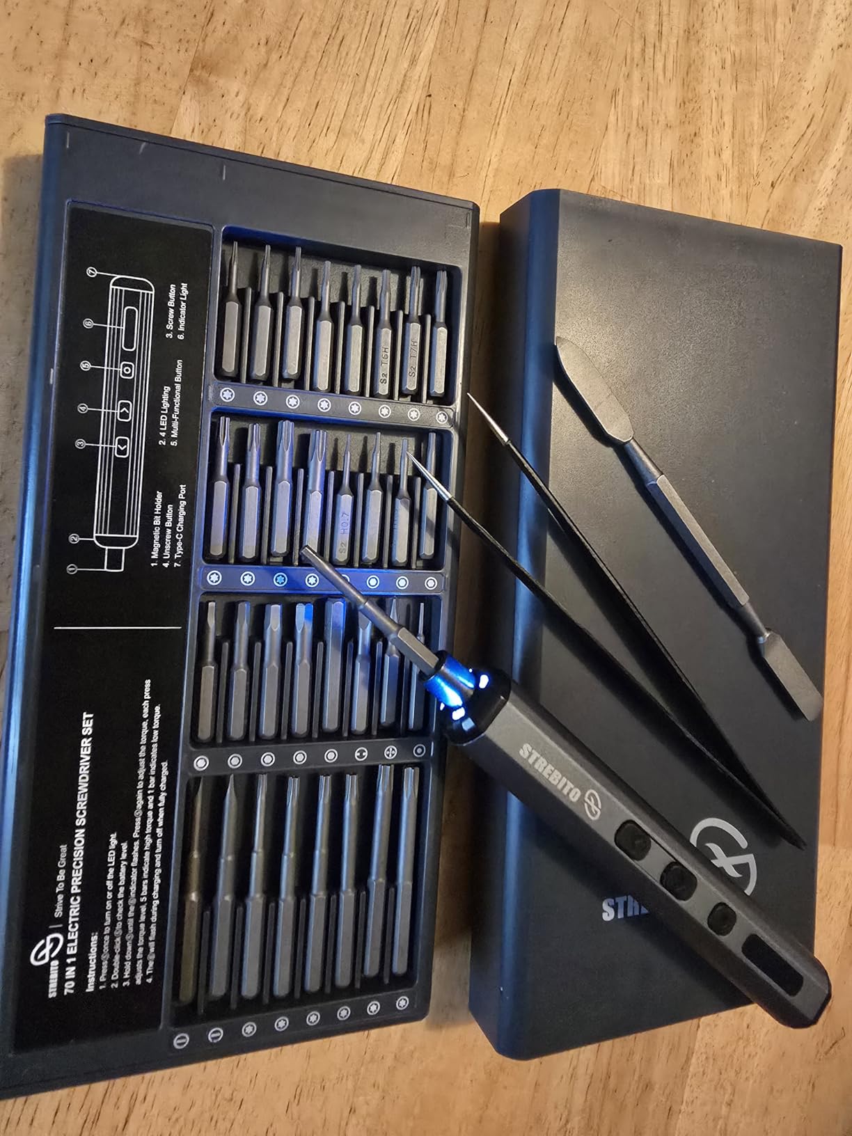 STREBITO Mini Electric Screwdriver Set, 70 in 1 Small Electric Screwdriver - 64 S2 Precision Bits, 5 Torque Settings, 4 LED Lights, Mini Power Screwdriver Repair Tool Kit for PC Electronic customer photo 1