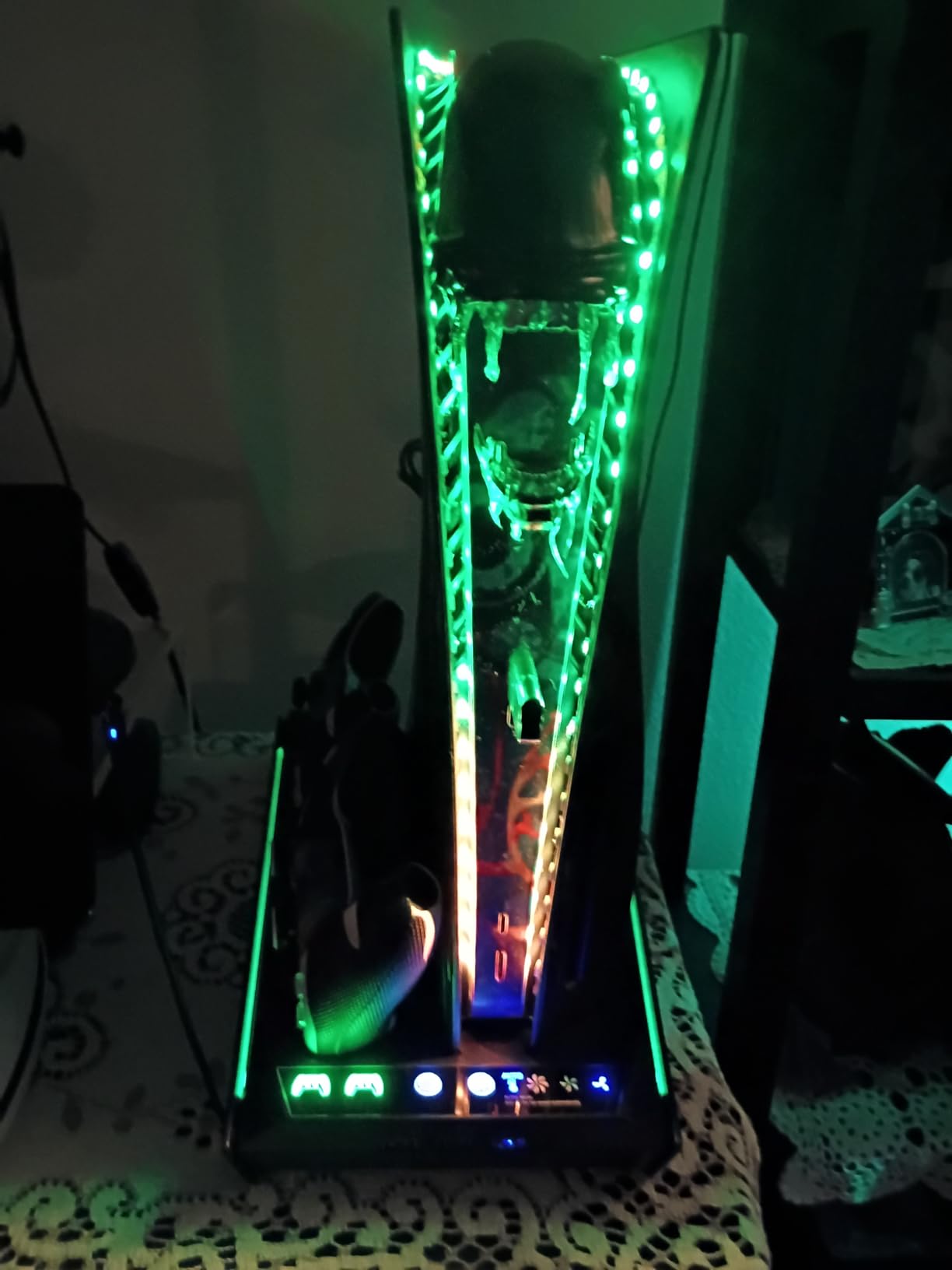 PS5/Slim/Pro Stand for Disc & Digital Console, PS5 Cooling & Charging Station with RGB Lights, PS5 Controller Charger Built-in 3 Level & AUTO Adjustable Fan, PS5/Slim/Pro Accessories Comes 3 USB Ports customer photo 1