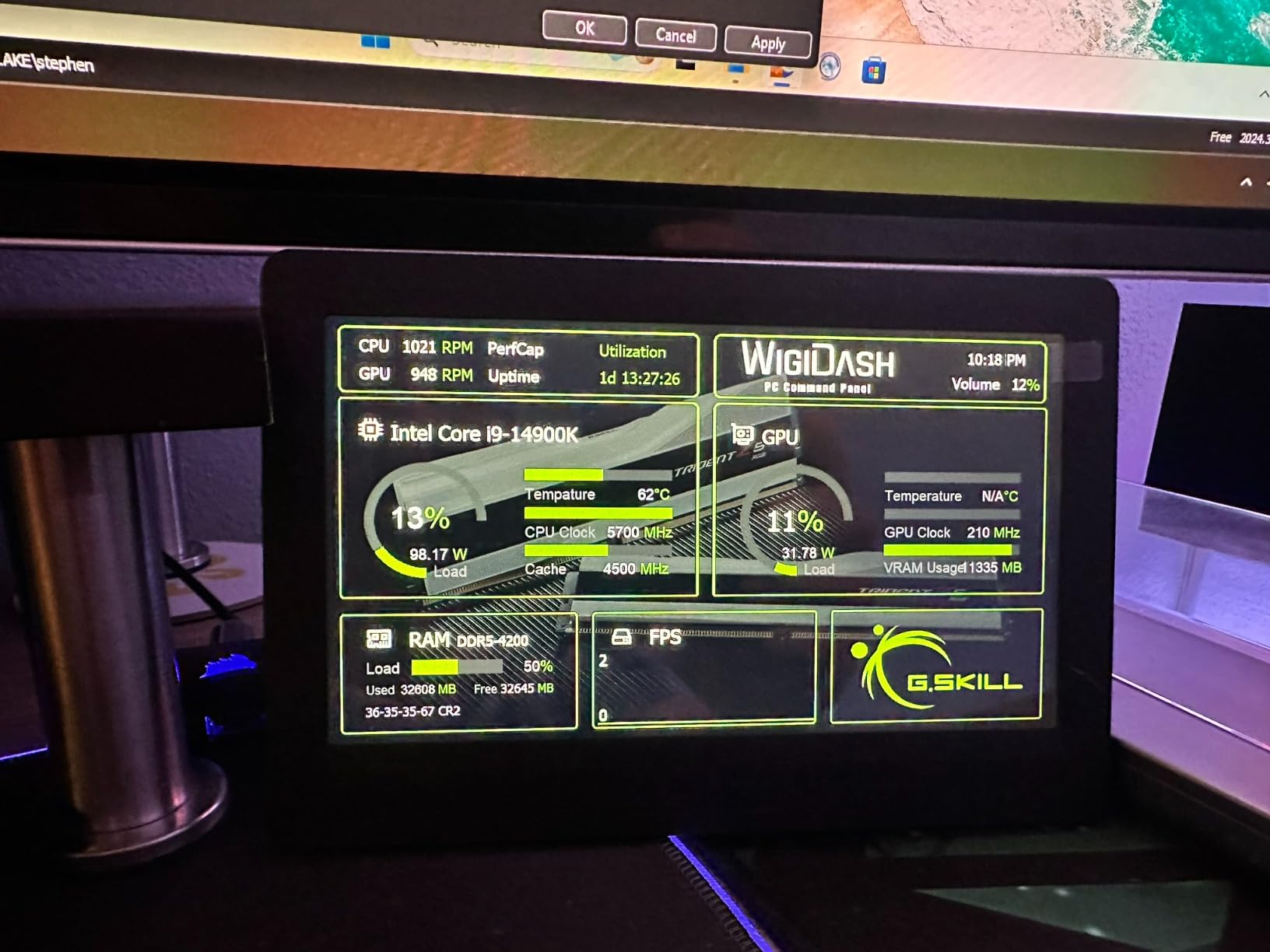 G.SKILL WigiDash PC Command Panel - 7 inch Touch Display, Up to 20 (5x4) Widget Grid, Customizable Hotkeys/Shortcuts/Widgets, Monitor System Performance (Windows 10 and 11, USB Powered) customer photo 2