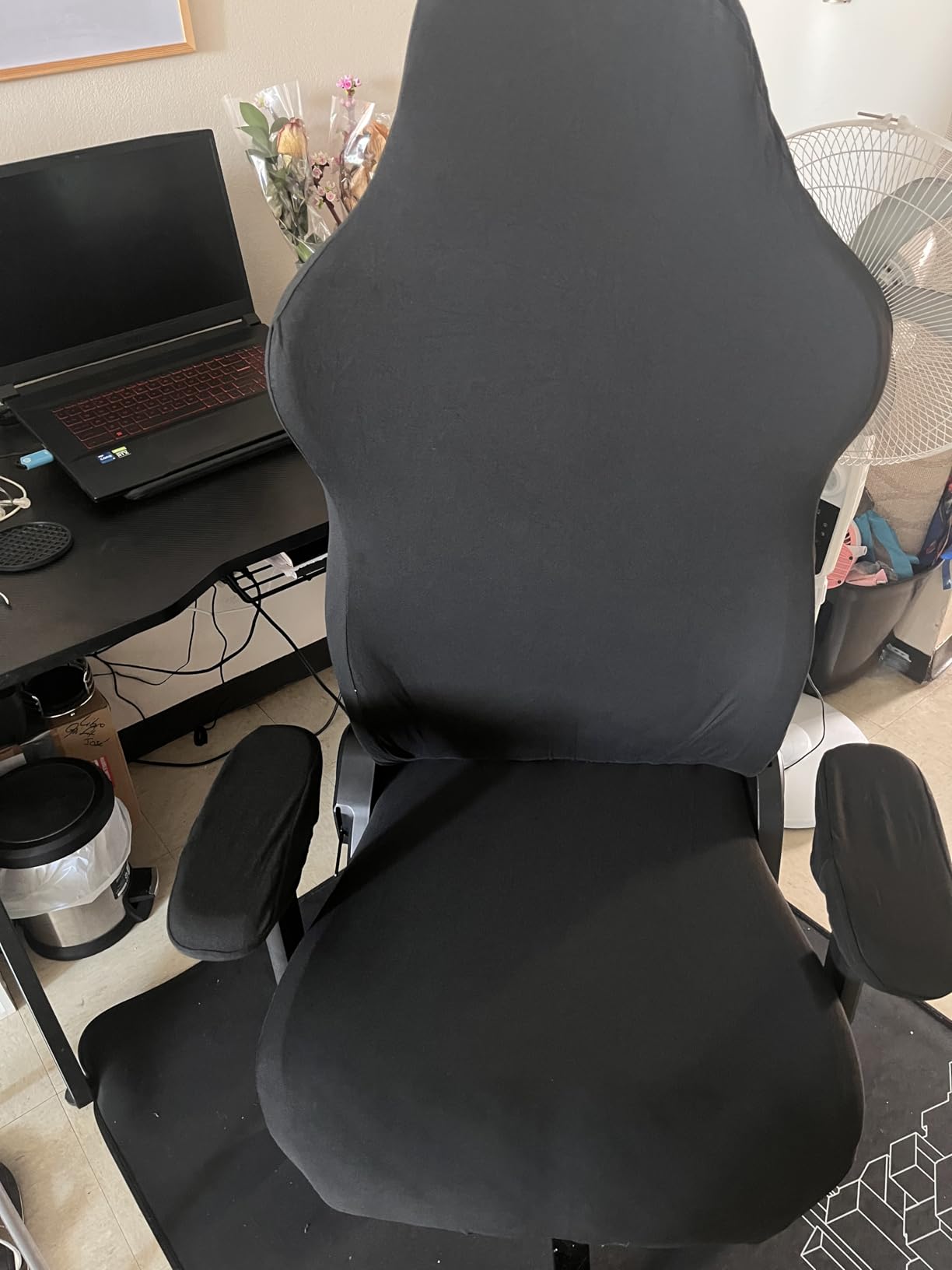Gaming Chair Cover, Ergonomic Office Computer Game Chair Slipcovers, Stretchy Polyester Covers, 4pc/Set with Armrest Covers/Back/Seat Cover for Reclining Racing Gaming Chair Black customer photo 2