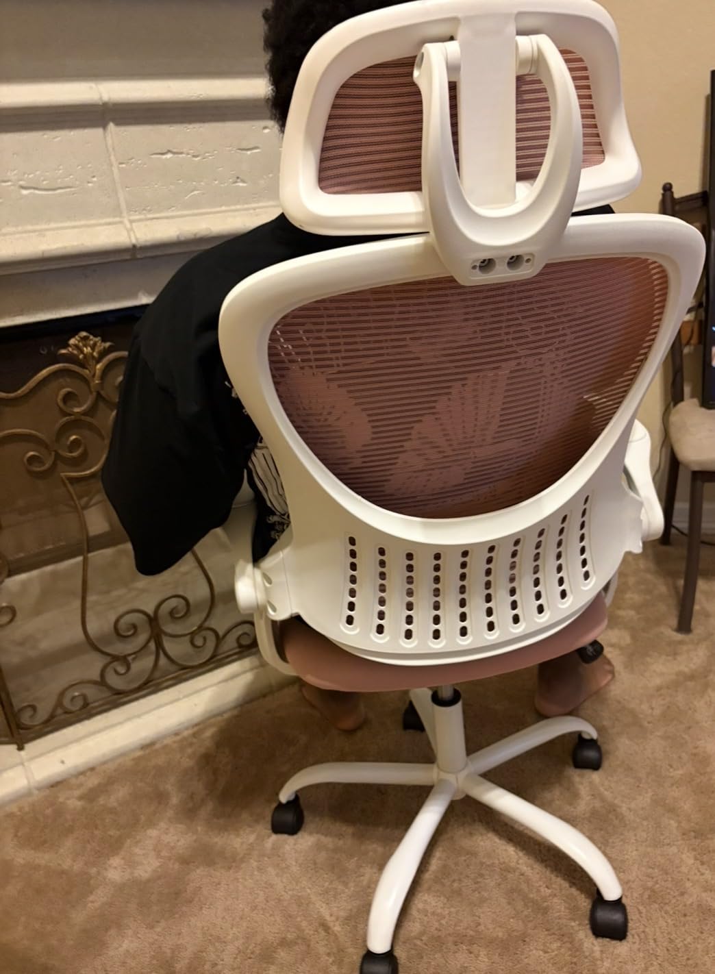Sweetcrispy Office Computer Desk Chair, Ergonomic High-Back Mesh Rolling Work Chairs with Wheels and Adjustable Headrests, Comfortable Lumbar Support, Comfy Flip-up Arms for Home, Bedroom, Study,Black customer photo 2
