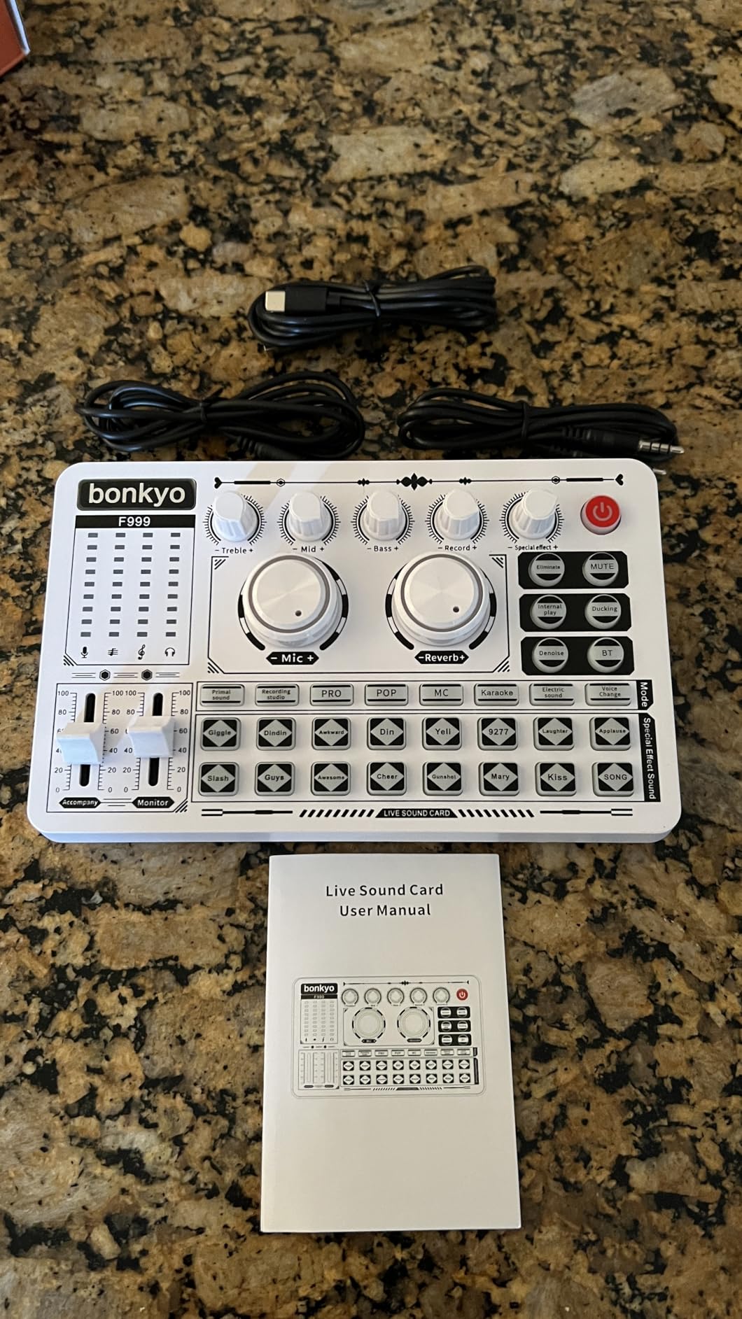 F999 White Live Streaming Sound Card, Professional Audio Mixer, Voice Changer Soundboard with Audio Interface, Bluetooth, Noise Reduction, DJ Mixer Board for Live/Podcasting/Gaming customer photo 2