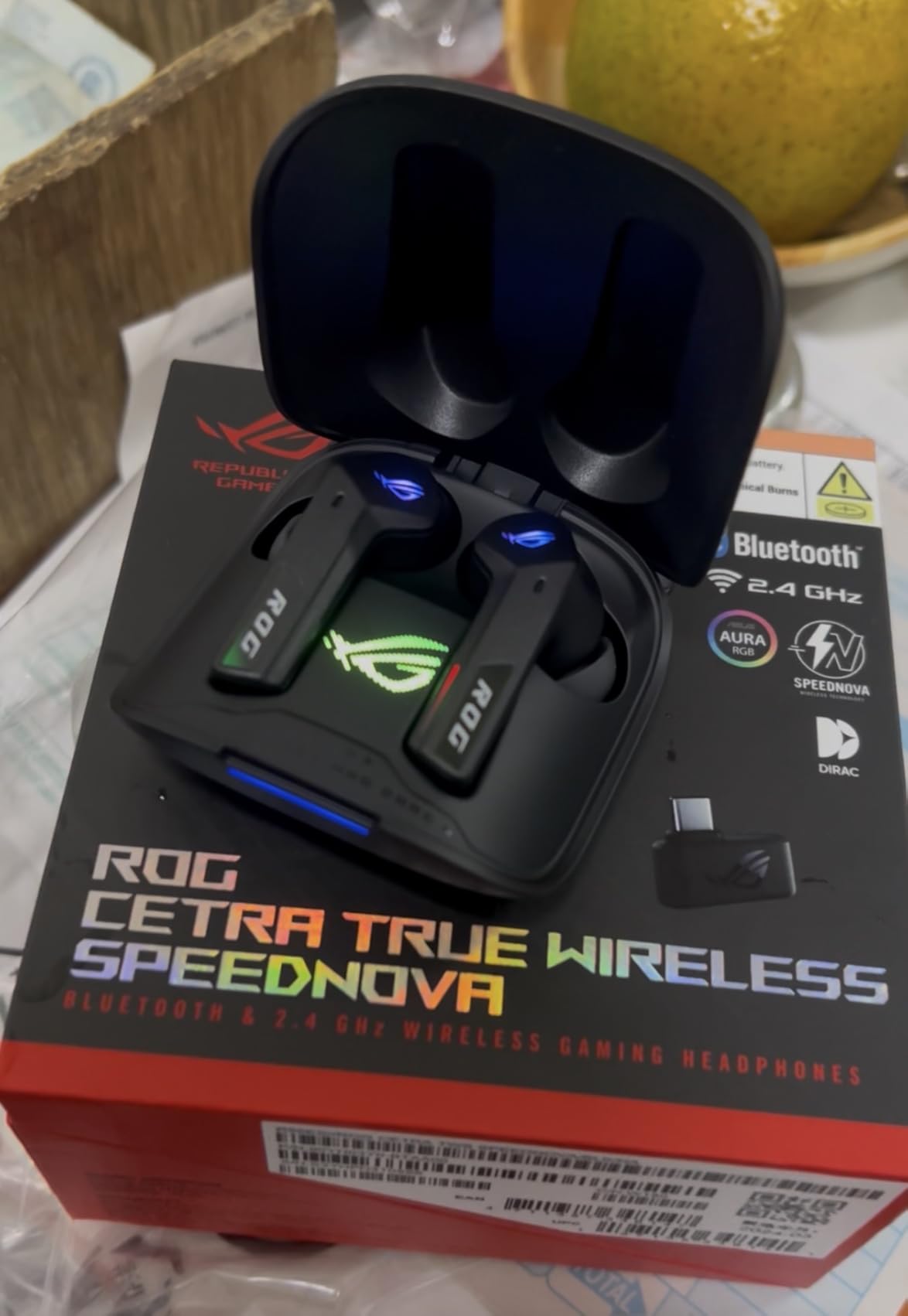 ROG Cetra True Wireless SpeedNova Gaming Earbuds - Dual-Mode (BT, 2.4GHz), Dirac Opteo, Bone-Conduction AI Mic, Adaptive ANC, 46Hr Battery, for PC, PS5, PS4, Switch, Mobile, ROG Ally/X - Black customer photo 1
