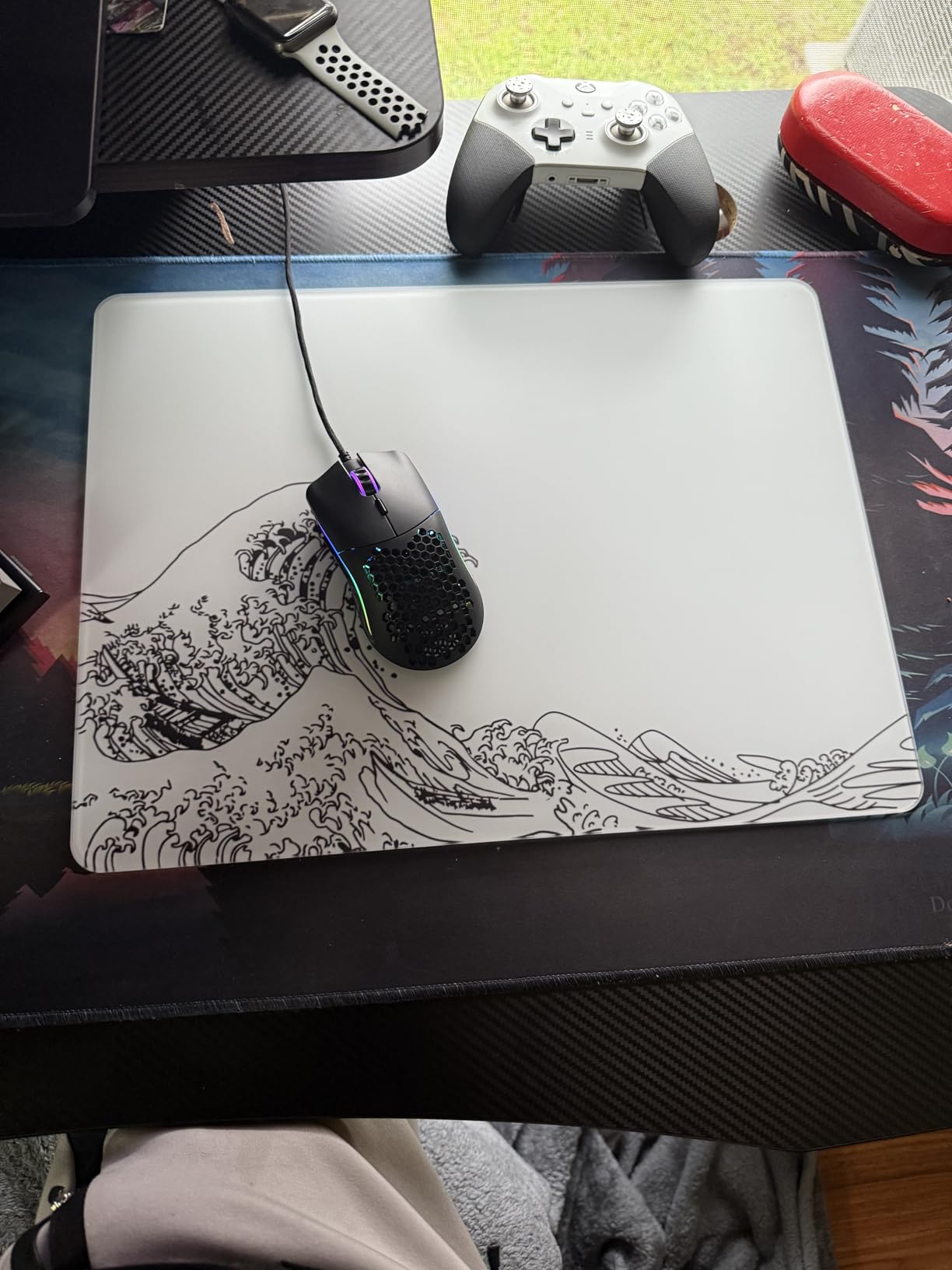 XVX Glass Gaming Mouse Pad, White Kanagawa Hard Mousepads for Gaming, Professional Large Mouse Mat 410mm*310mm, Special Glass Surface with Improved Precision and Speed customer photo 1