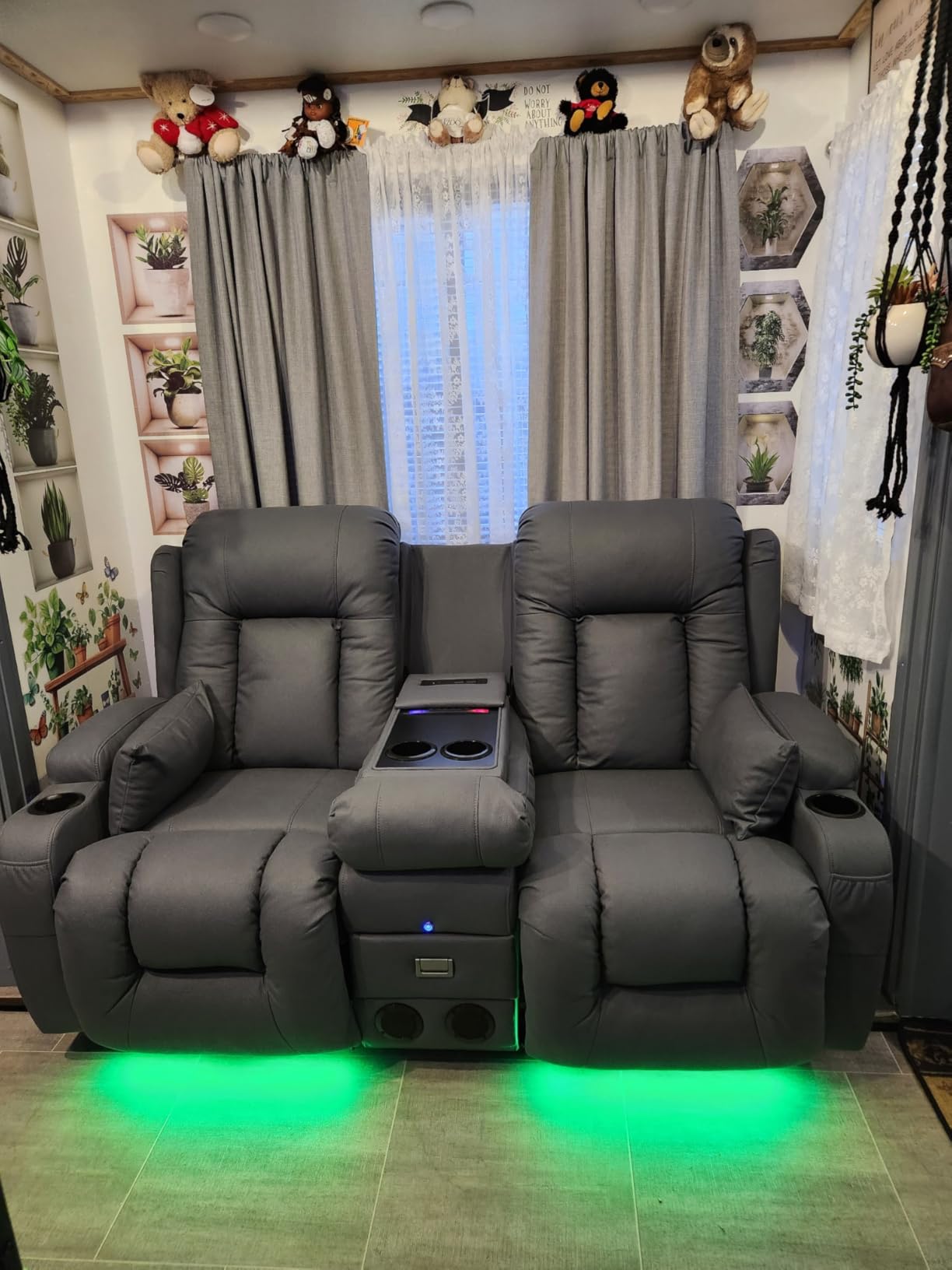 TUNYI Power Loveseat Recliner Sofa with Massage & Heat Home Theater Seating with Console RV Recliner Loveseat Sofa with USB/Storage/Side Pocket/LED Light/Speaker (Black, Loveseat) customer photo 2