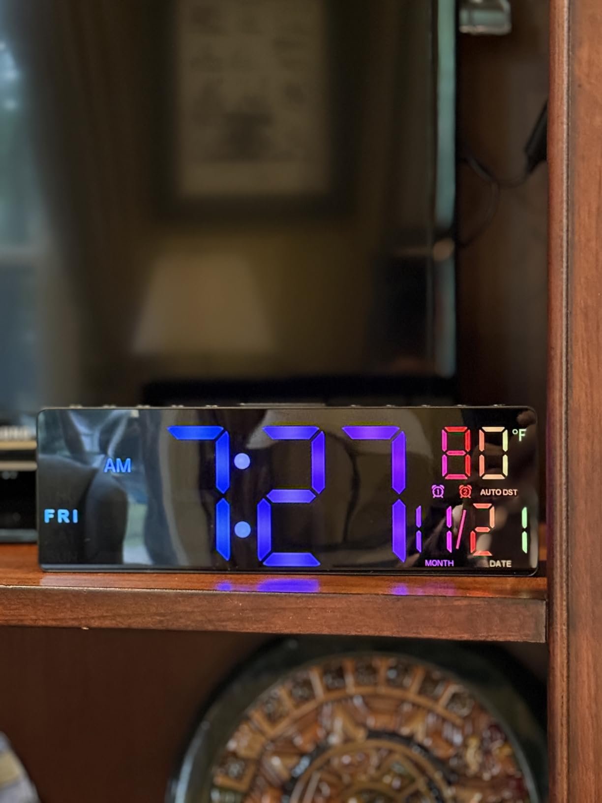 JALL 10.5'' Digital Large Alarm Clock with 8-in-1 RGB Colors, Date, Month, Temperature LED, Auto DST, Modern for Desk, Wall, Living Room, Bedroom, Birthday Xmas Gift (Black, 10.5 inches) customer photo 2